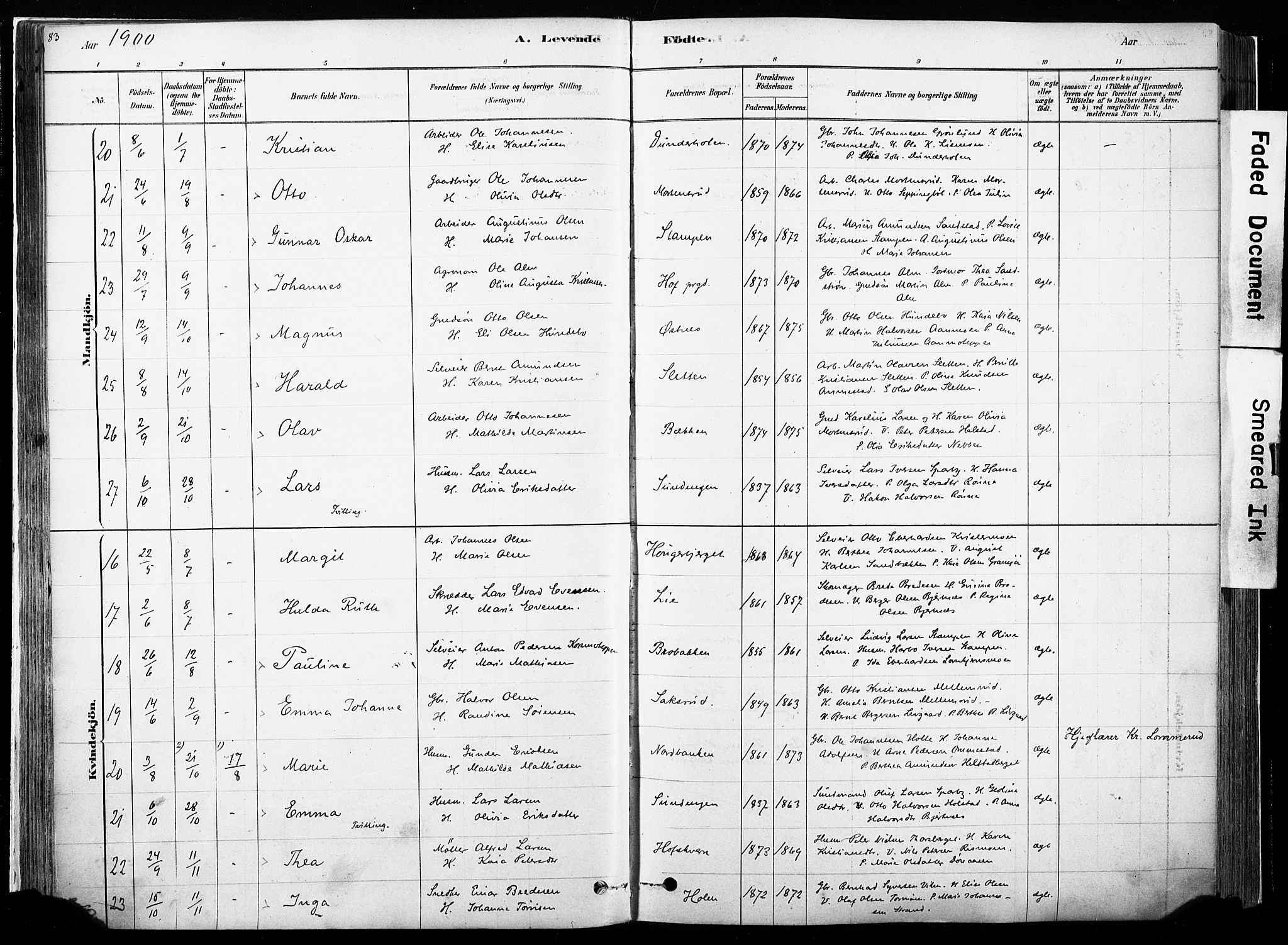 Hof prestekontor, AV/SAH-PREST-038/H/Ha/Haa/L0010: Parish register (official) no. 10, 1878-1909, p. 83