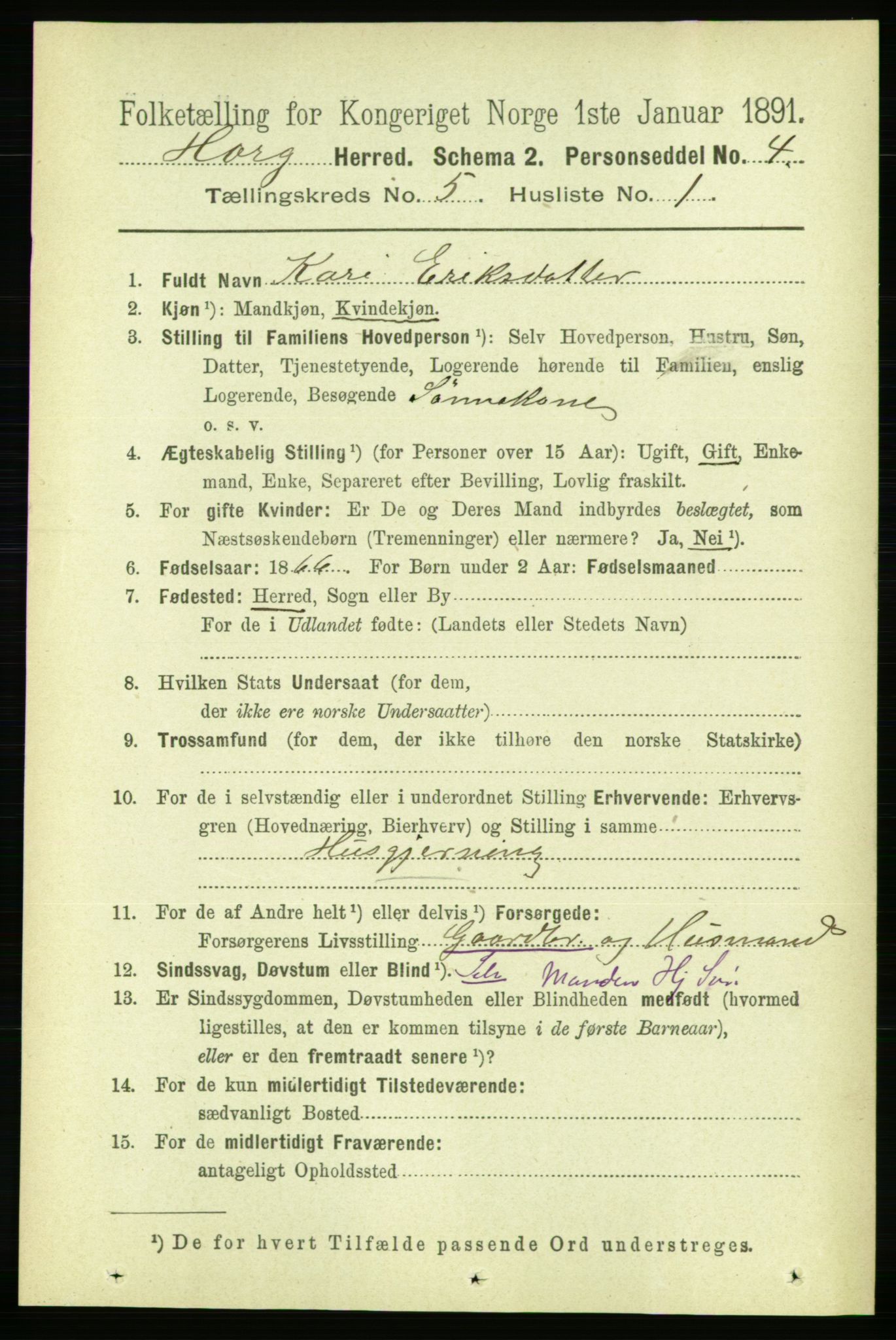 RA, 1891 census for 1650 Horg, 1891, p. 1928