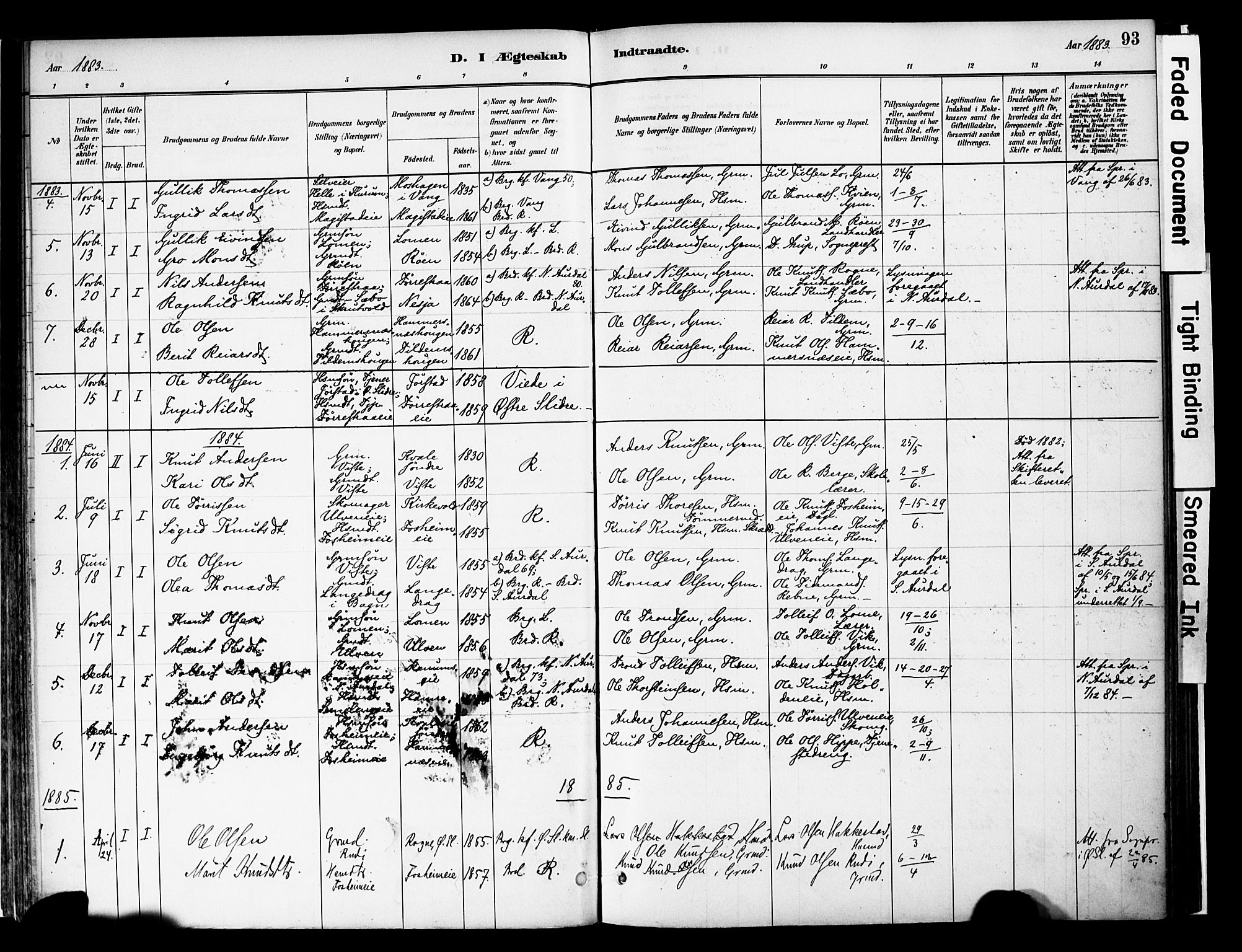 Vestre Slidre prestekontor, AV/SAH-PREST-136/H/Ha/Haa/L0006: Parish register (official) no. 6, 1881-1912, p. 93