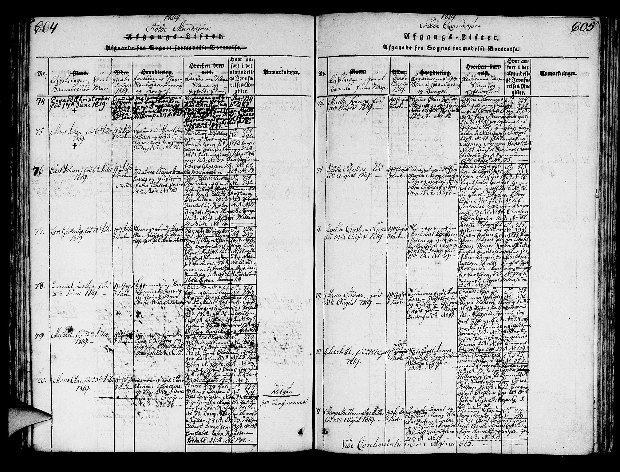 Korskirken sokneprestembete, SAB/A-76101/H/Hab: Parish register (copy) no. A 1b, 1815-1821, p. 604-605