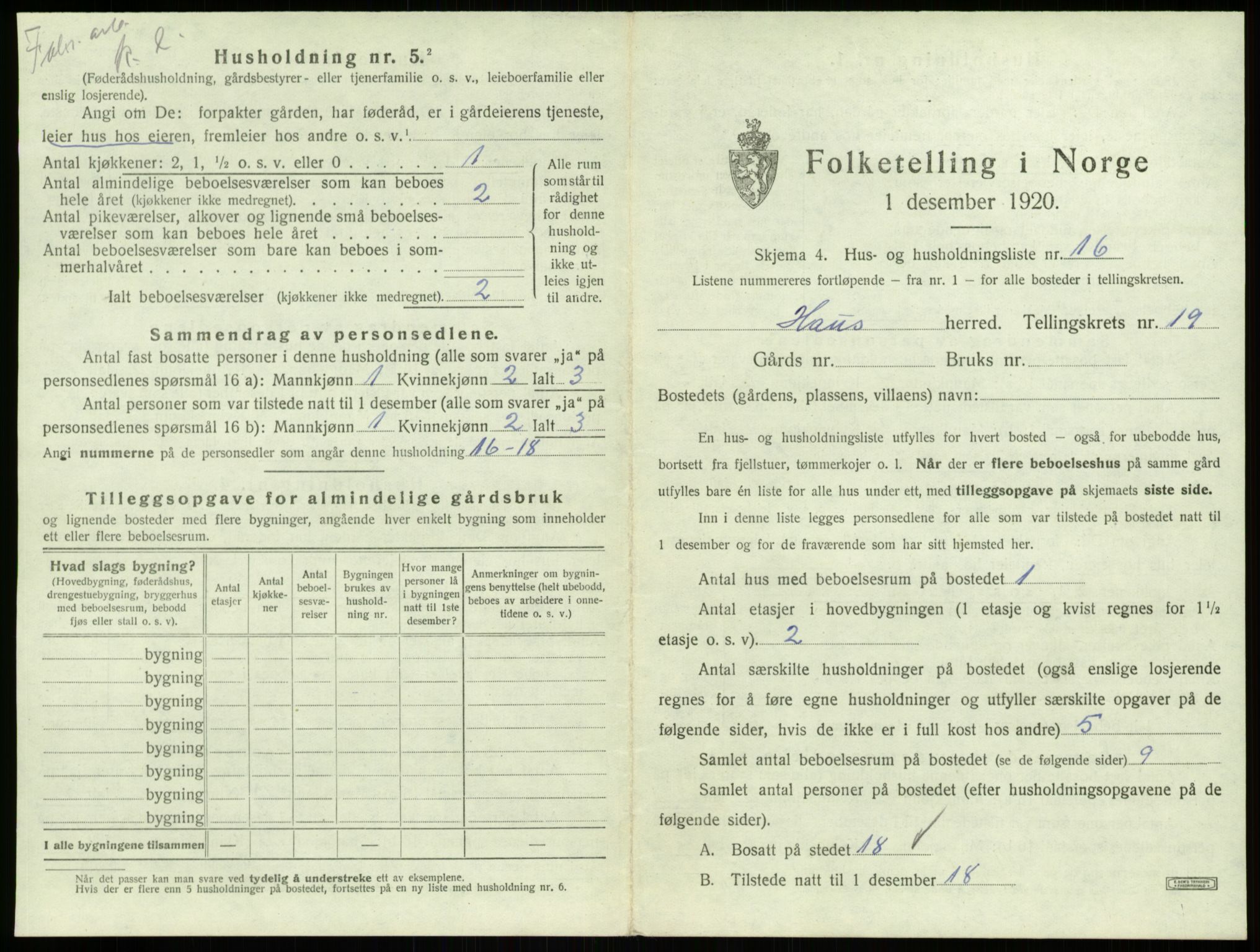 SAB, 1920 census for Haus, 1920, p. 1643