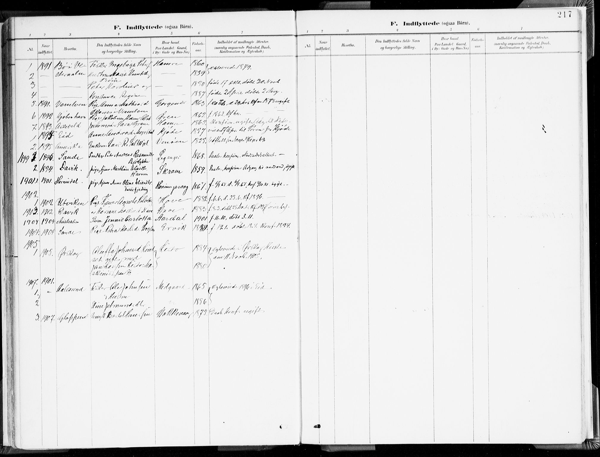 Selje sokneprestembete, SAB/A-99938/H/Ha/Haa/Haab: Parish register (official) no. B 2, 1891-1907, p. 217