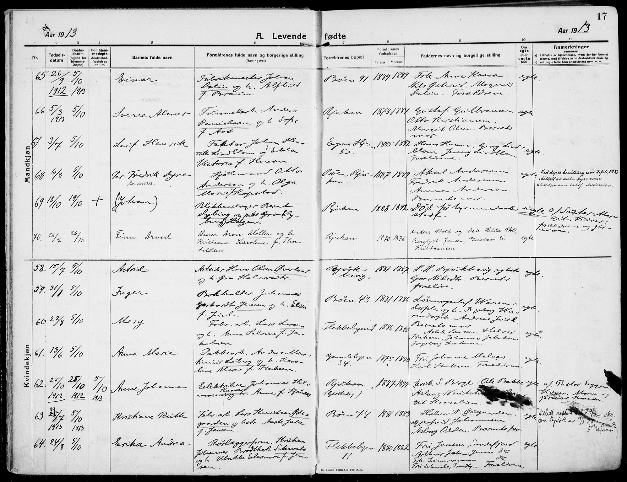 Rjukan kirkebøker, AV/SAKO-A-294/F/Fa/L0002: Parish register (official) no. 2, 1912-1917, p. 17
