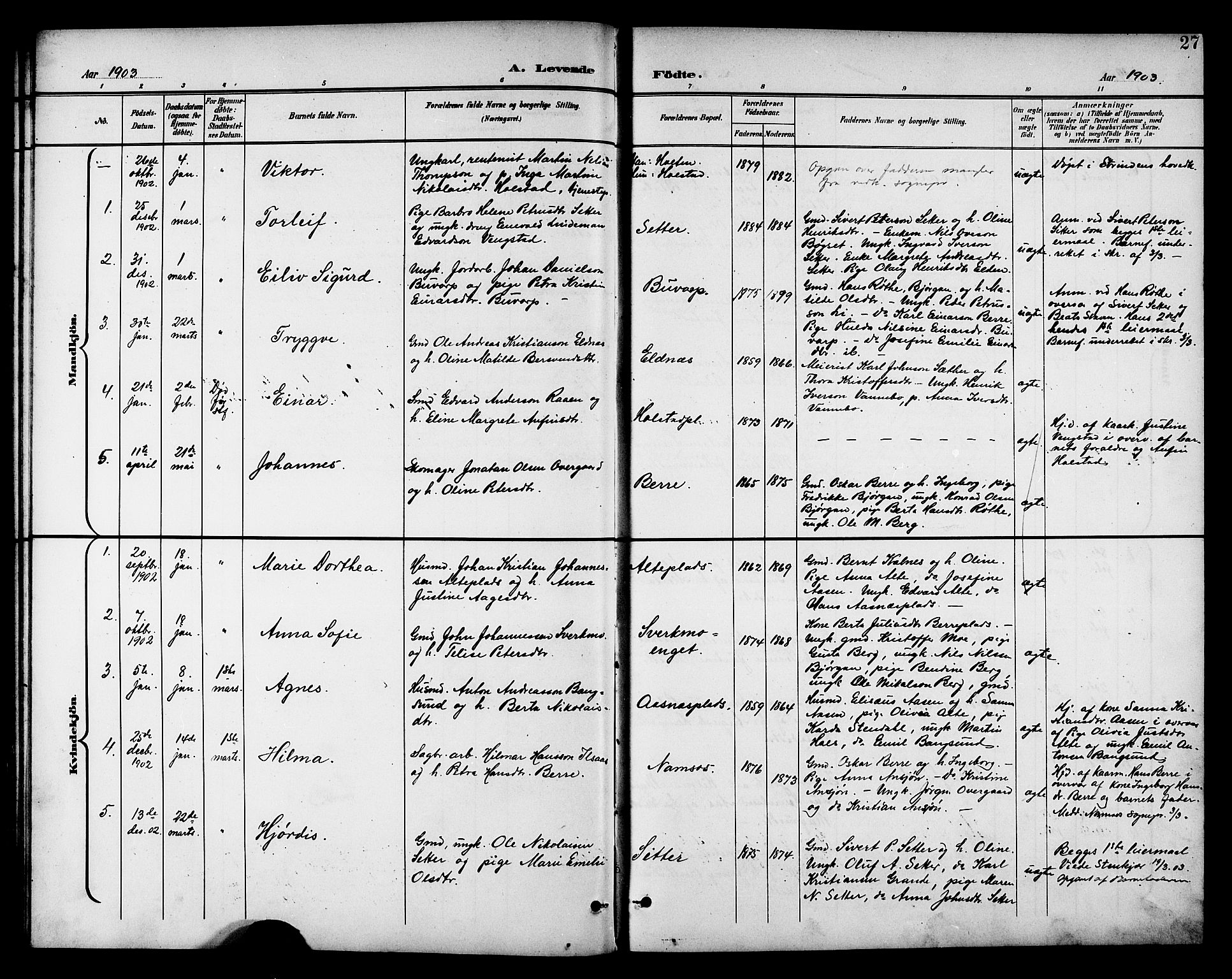 Ministerialprotokoller, klokkerbøker og fødselsregistre - Nord-Trøndelag, SAT/A-1458/742/L0412: Parish register (copy) no. 742C03, 1898-1910, p. 27