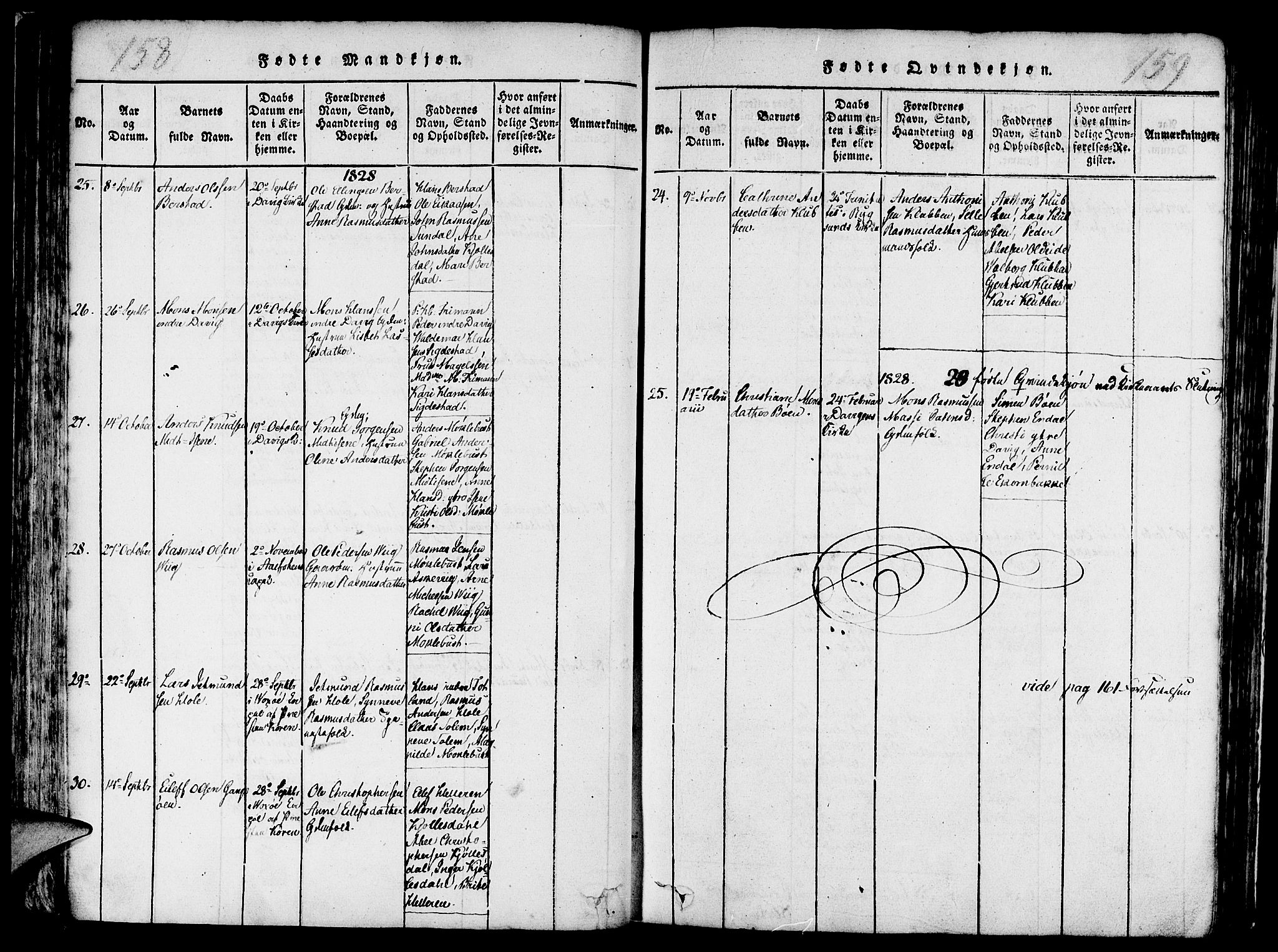 Davik sokneprestembete, SAB/A-79701/H/Haa/Haaa/L0003: Parish register (official) no. A 3, 1816-1830, p. 158-159