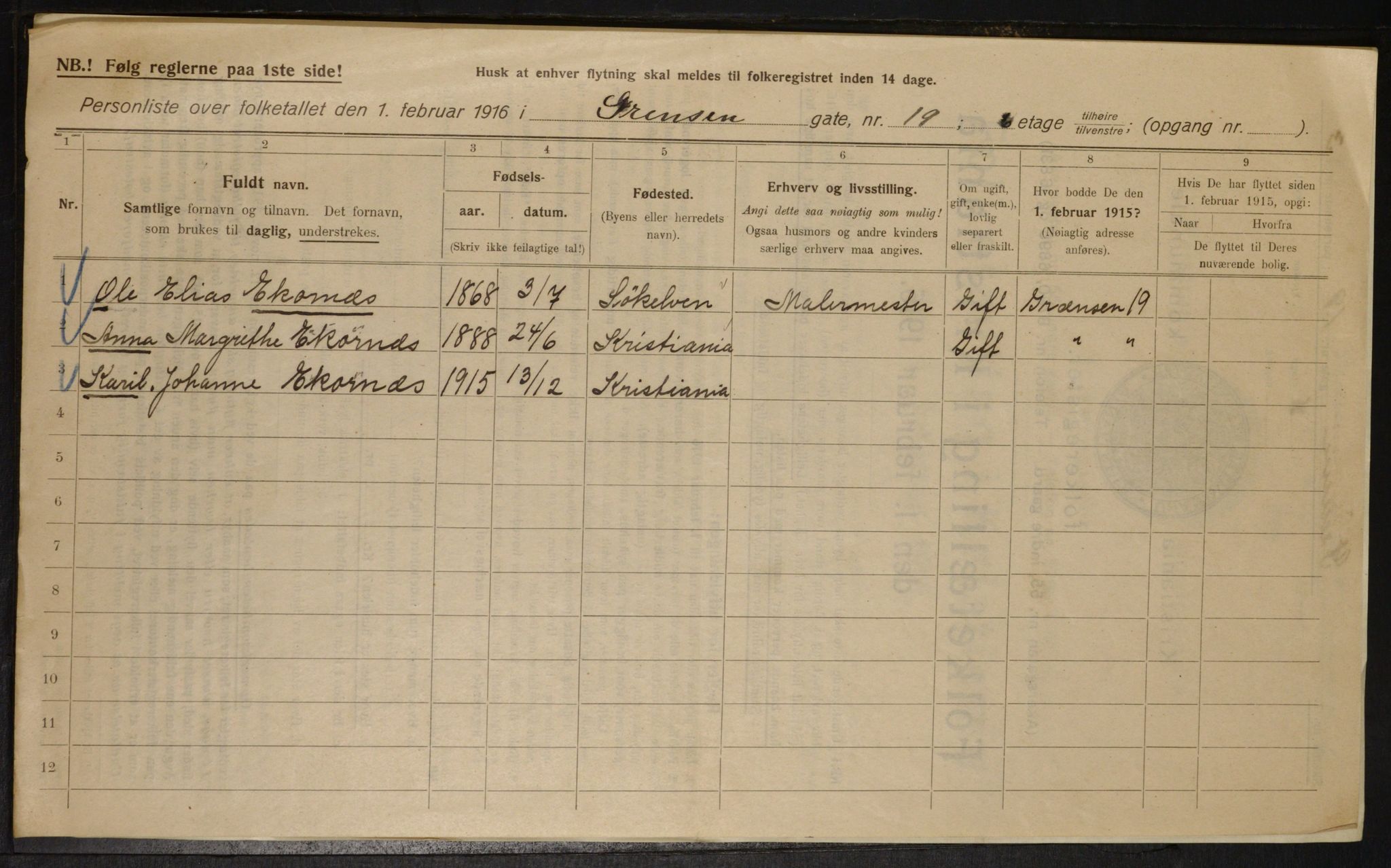 OBA, Municipal Census 1916 for Kristiania, 1916, p. 30438