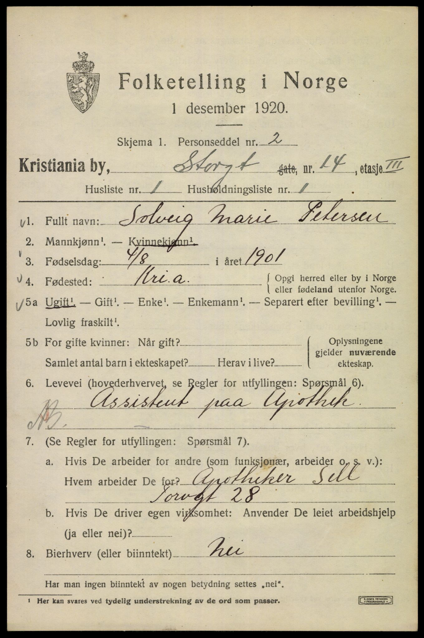 SAO, 1920 census for Kristiania, 1920, p. 548123