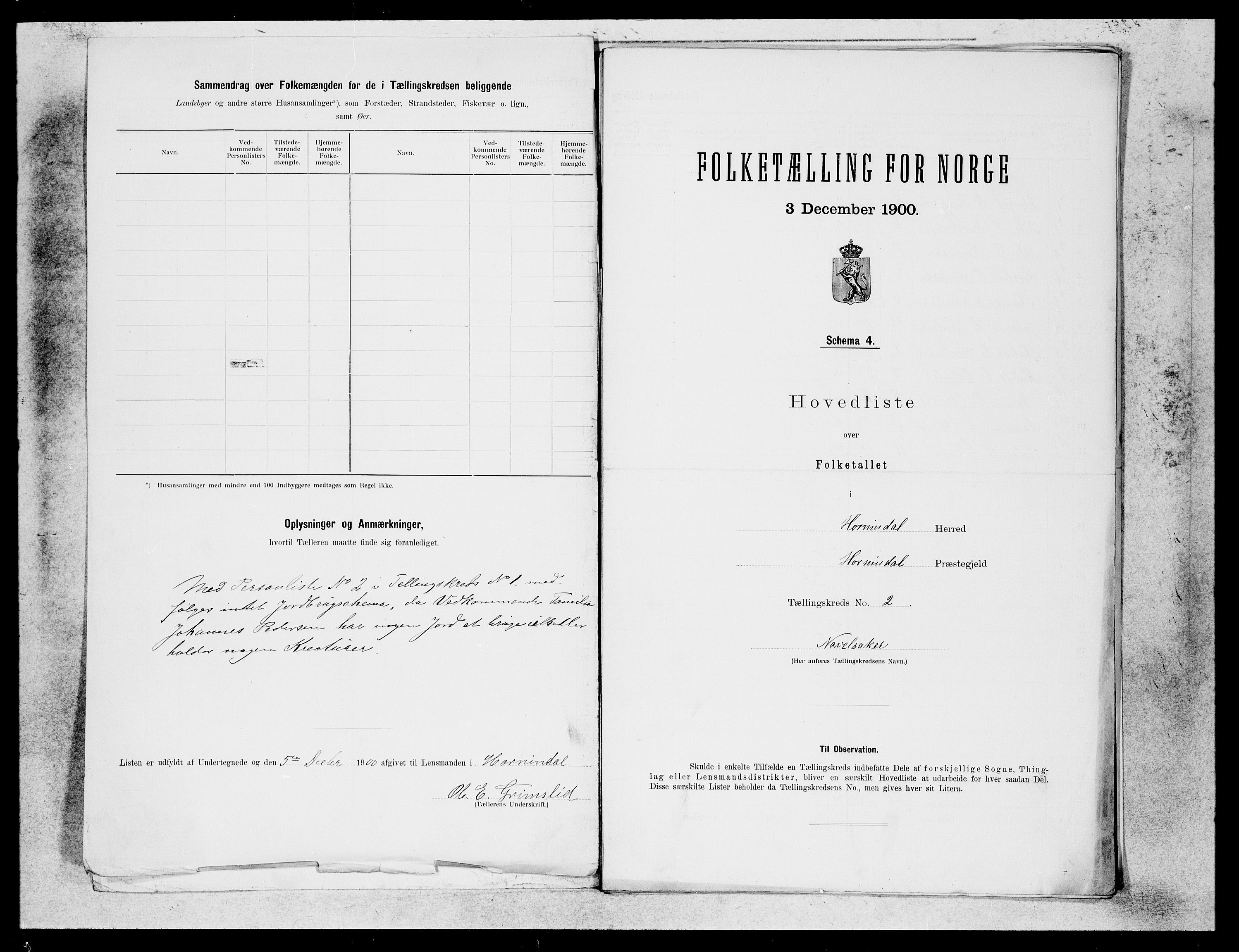 SAB, 1900 census for Hornindal, 1900, p. 3