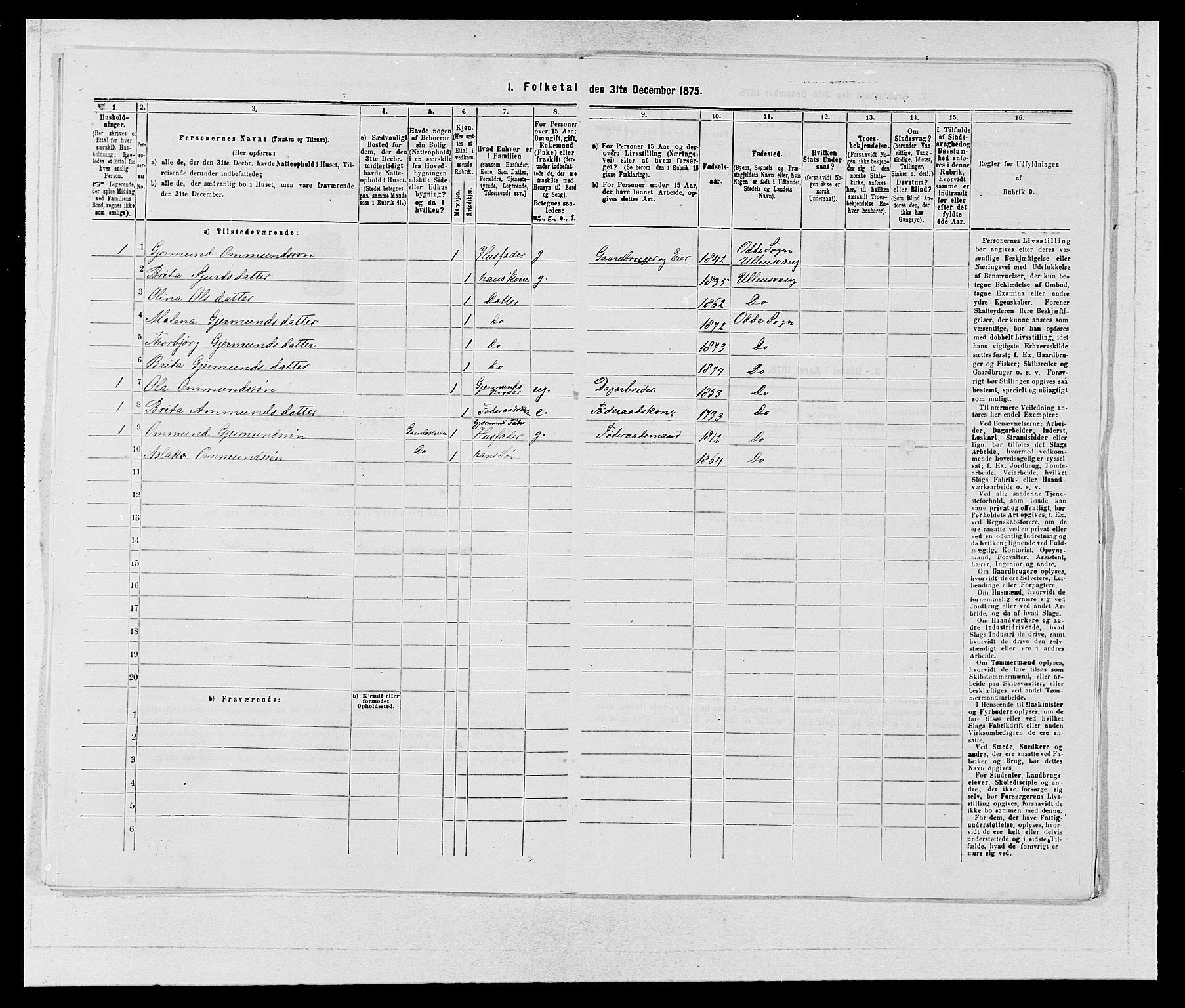 SAB, 1875 census for 1230P Ullensvang, 1875, p. 56