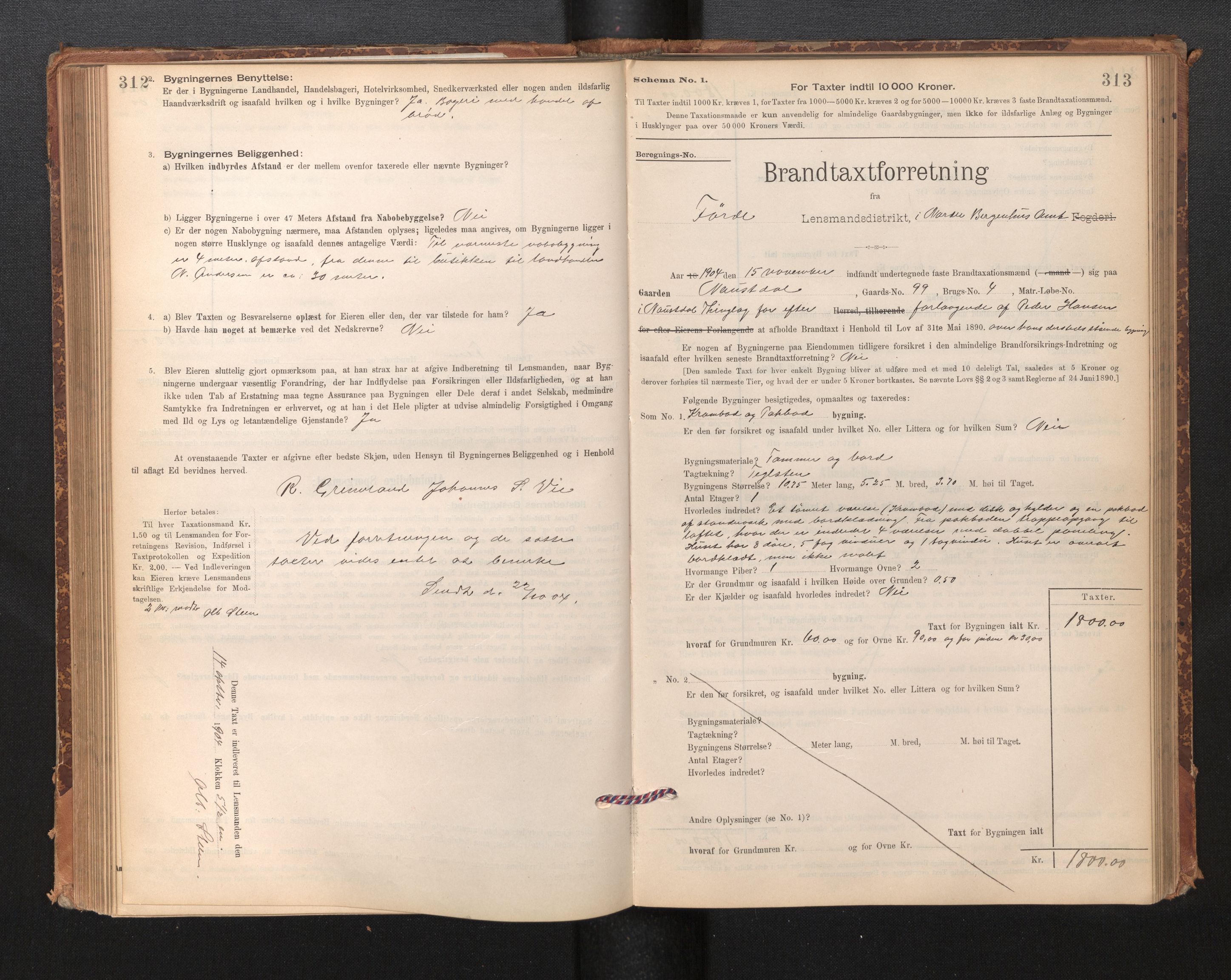 Lensmannen i Førde, AV/SAB-A-27401/0012/L0008: Branntakstprotokoll, skjematakst, 1895-1922, p. 312-313