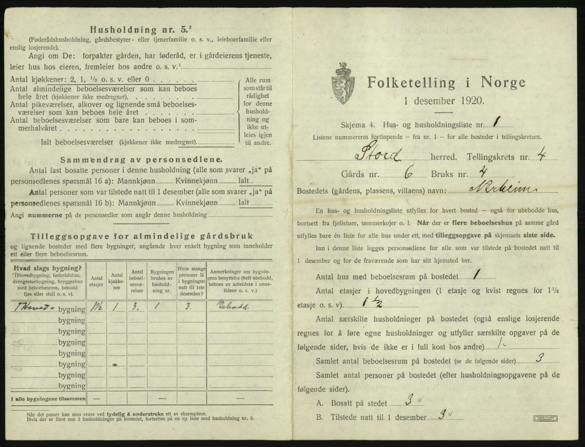 SAB, 1920 census for Stord, 1920, p. 144