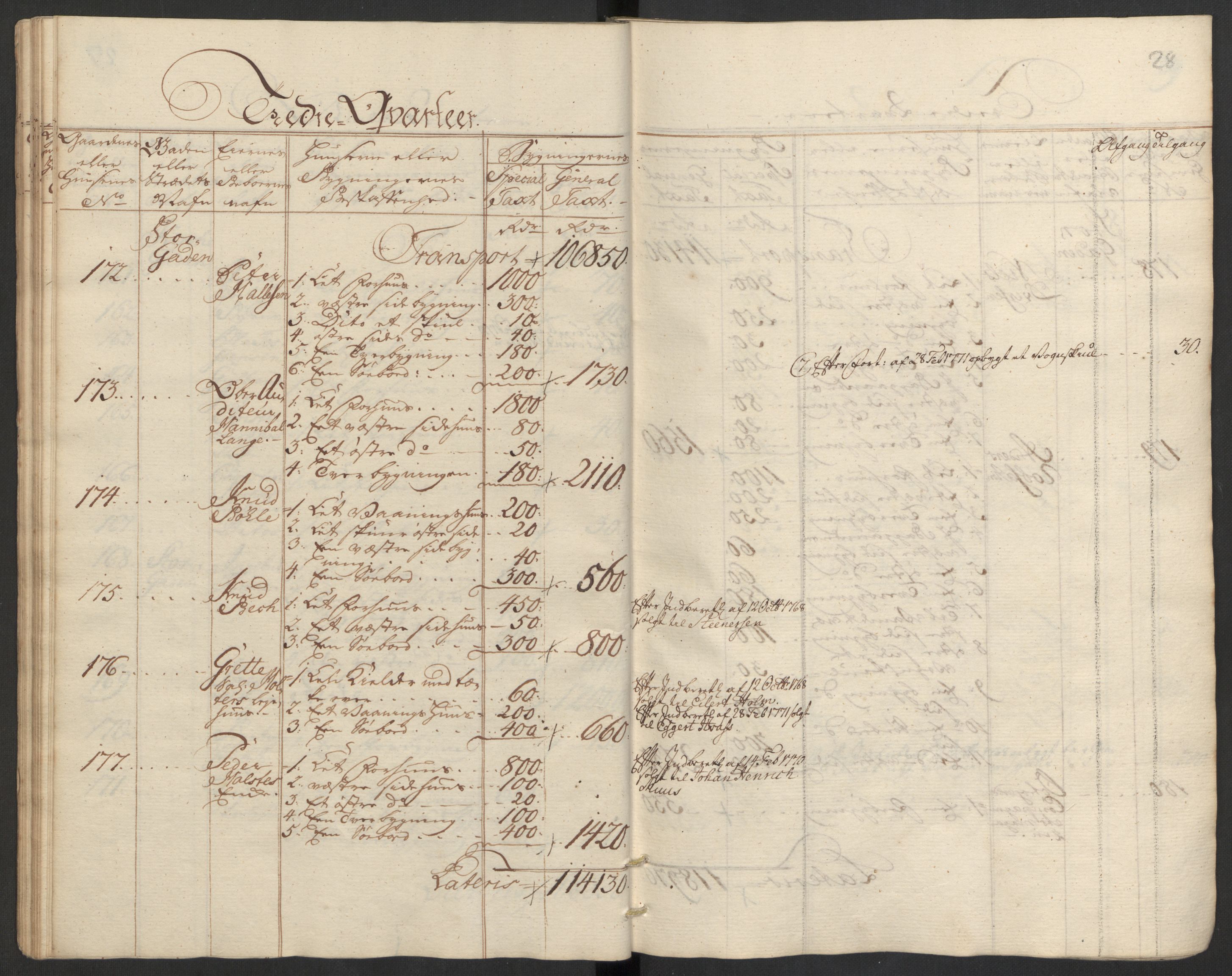 Kommersekollegiet, Brannforsikringskontoret 1767-1814, RA/EA-5458/F/Fa/L0008/0002: Bragernes / Branntakstprotokoll, 1767, p. 28