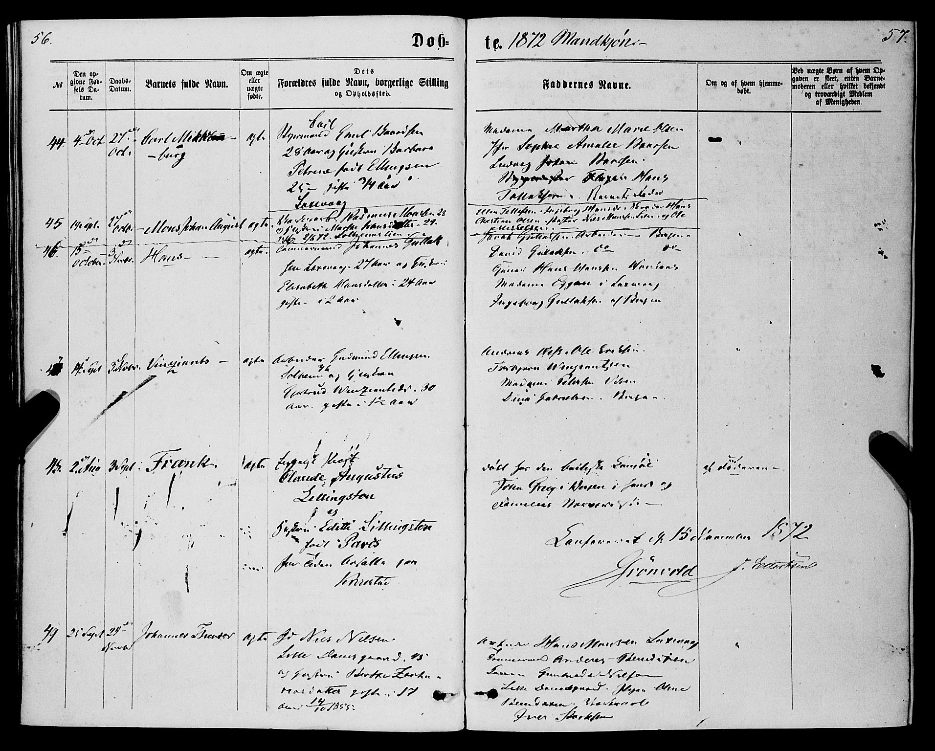 St. Jørgens hospital og Årstad sokneprestembete, AV/SAB-A-99934: Parish register (official) no. A 6, 1870-1878, p. 56-57
