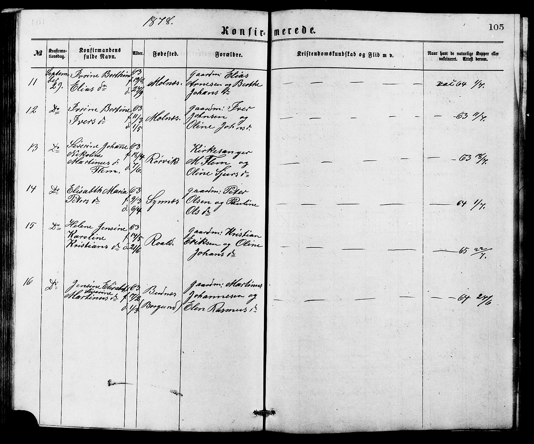 Ministerialprotokoller, klokkerbøker og fødselsregistre - Møre og Romsdal, SAT/A-1454/537/L0521: Parish register (copy) no. 537C02, 1869-1888, p. 105