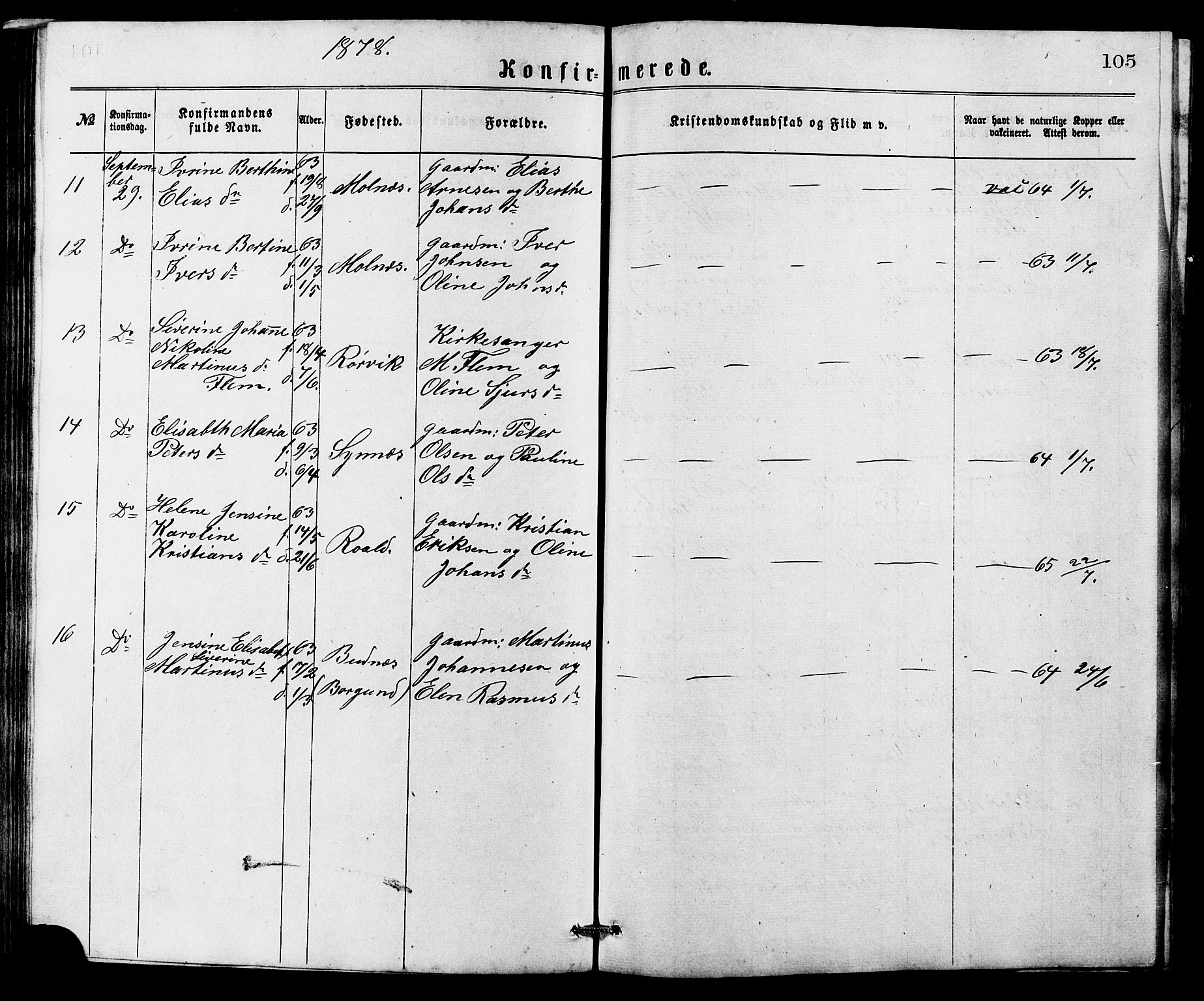 Ministerialprotokoller, klokkerbøker og fødselsregistre - Møre og Romsdal, AV/SAT-A-1454/537/L0521: Parish register (copy) no. 537C02, 1869-1888, p. 105