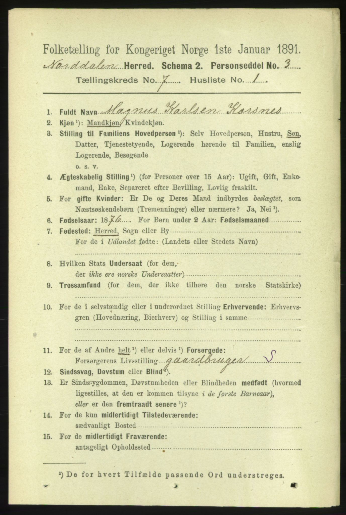 RA, 1891 census for 1524 Norddal, 1891, p. 1315