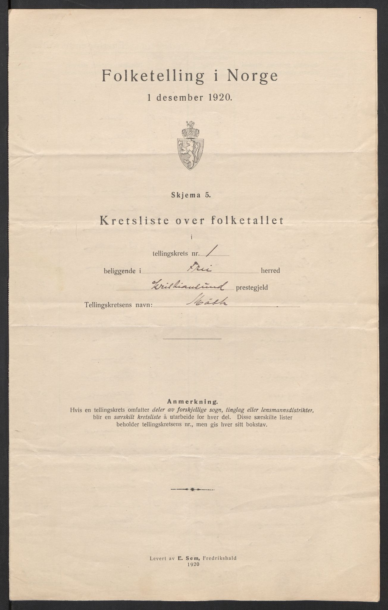 SAT, 1920 census for Frei, 1920, p. 6