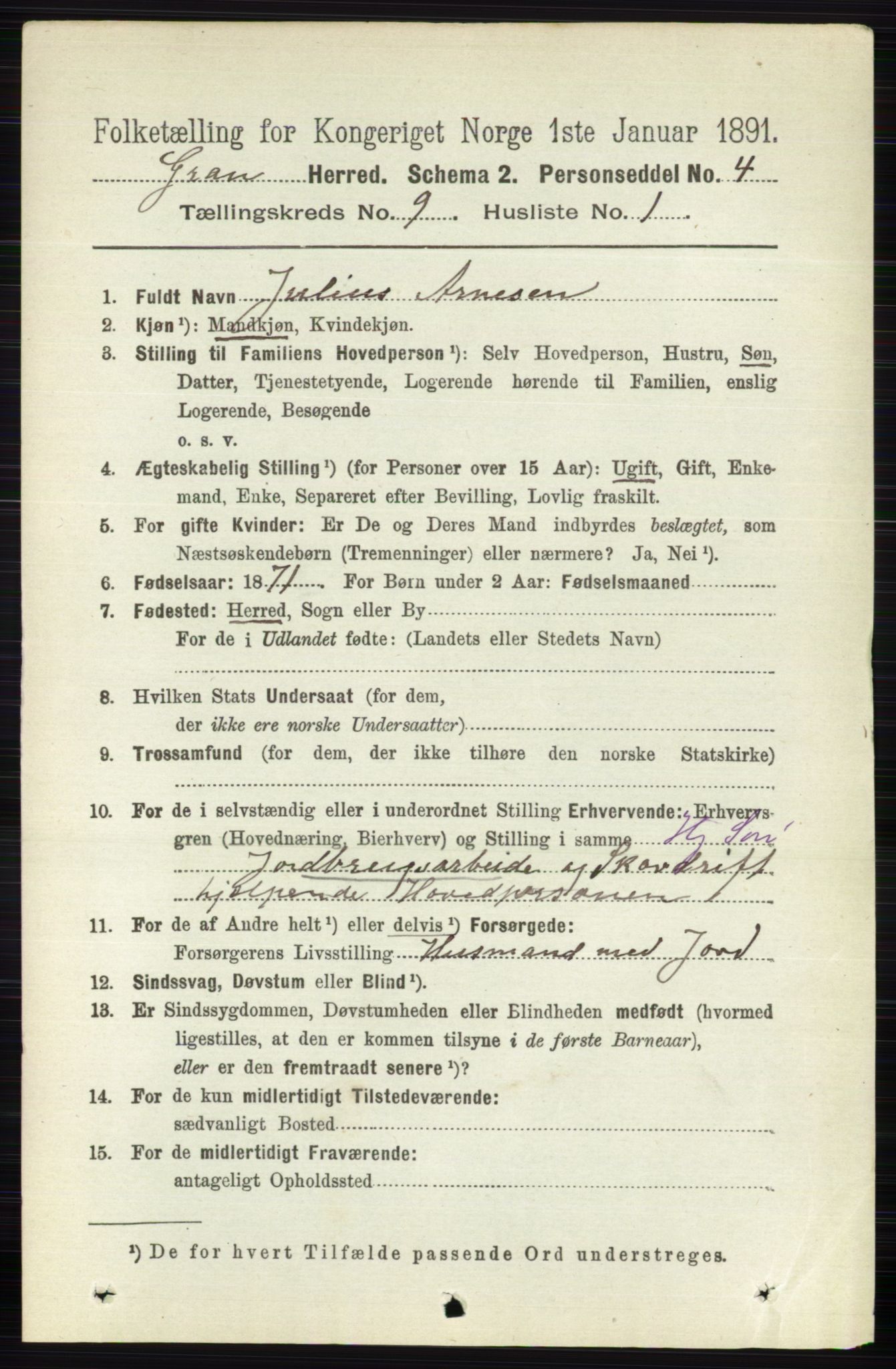 RA, 1891 census for 0534 Gran, 1891, p. 4141