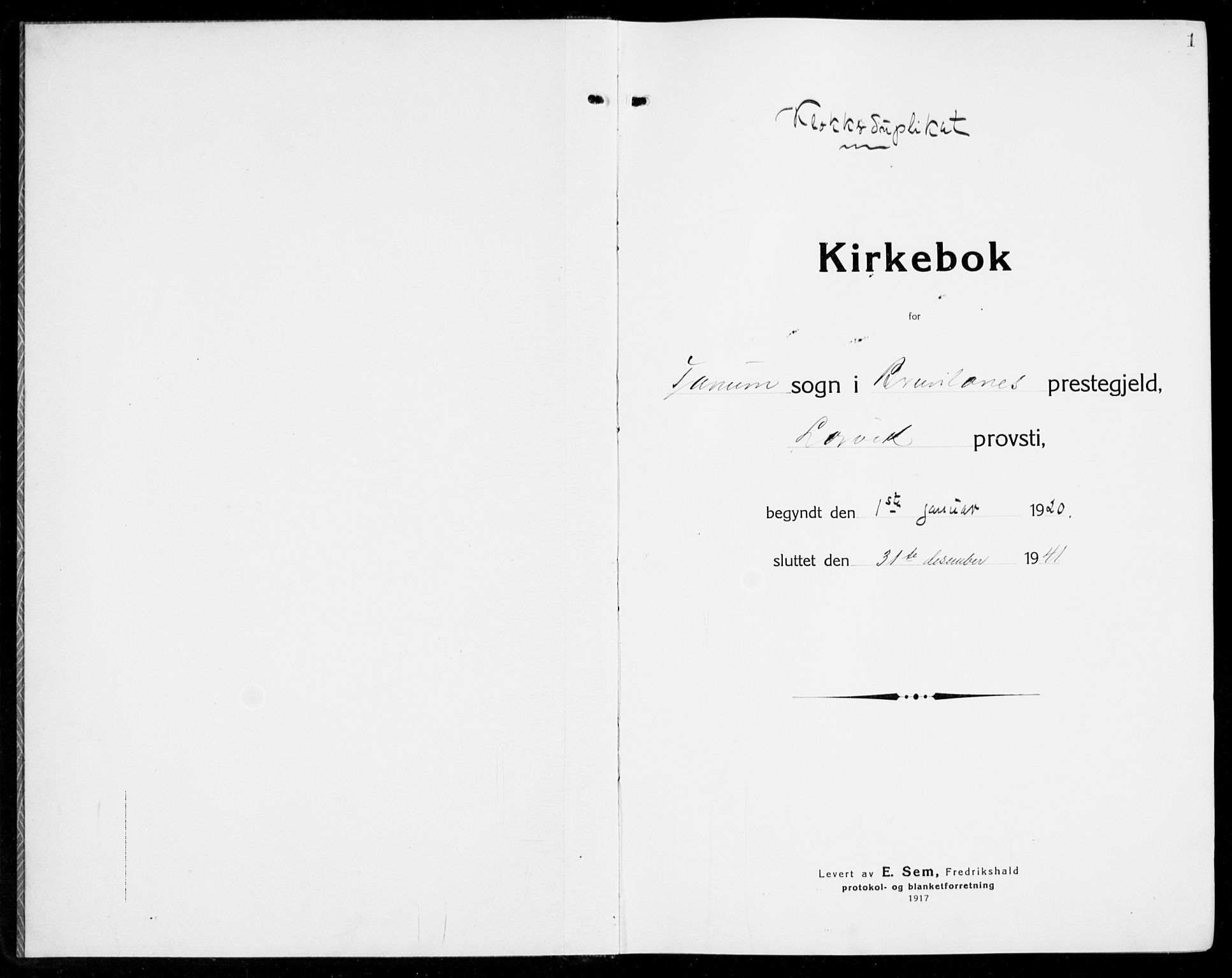 Brunlanes kirkebøker, AV/SAKO-A-342/G/Ga/L0005: Parish register (copy) no. I 5, 1918-1941, p. 1