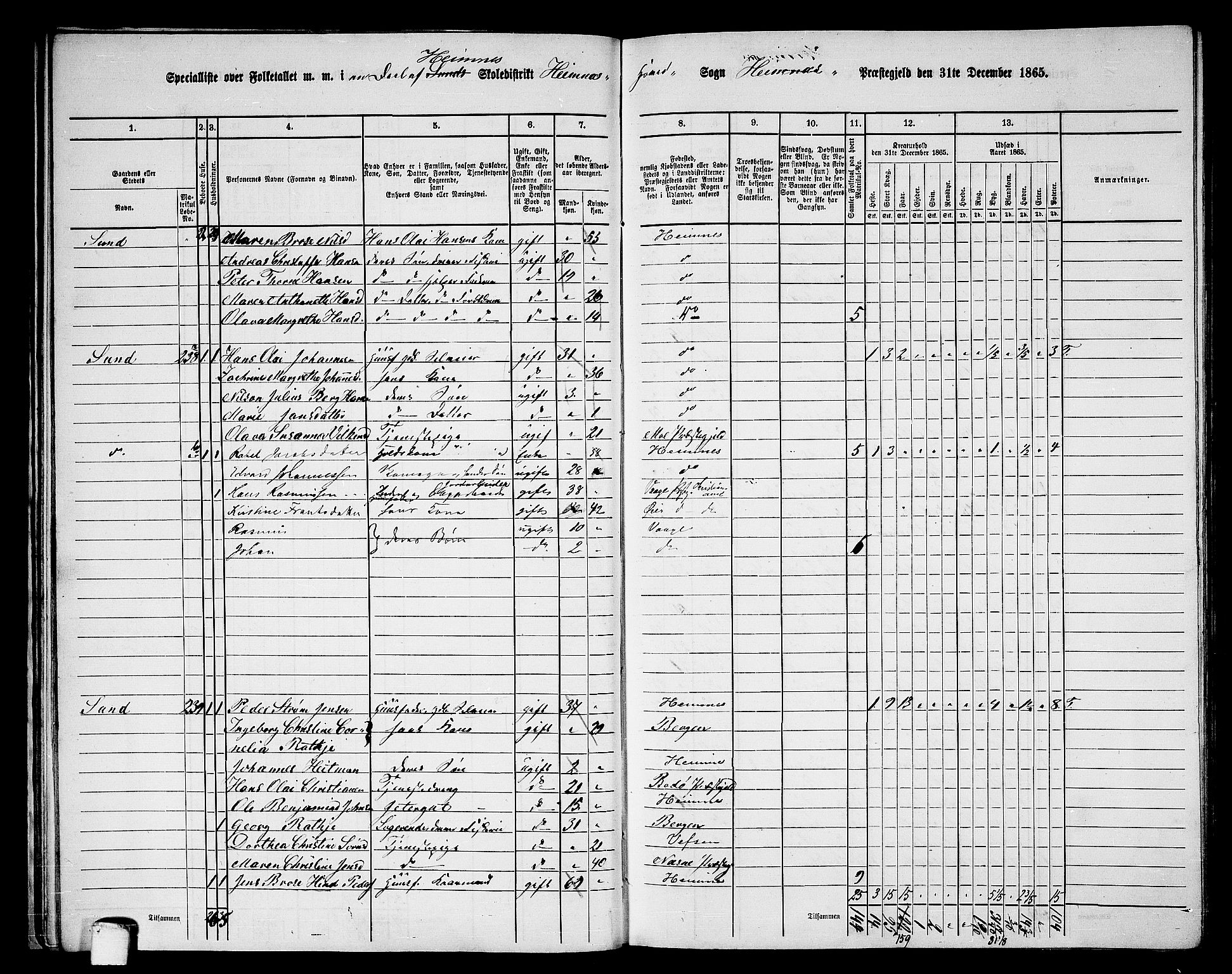 RA, 1865 census for Hemnes, 1865, p. 39