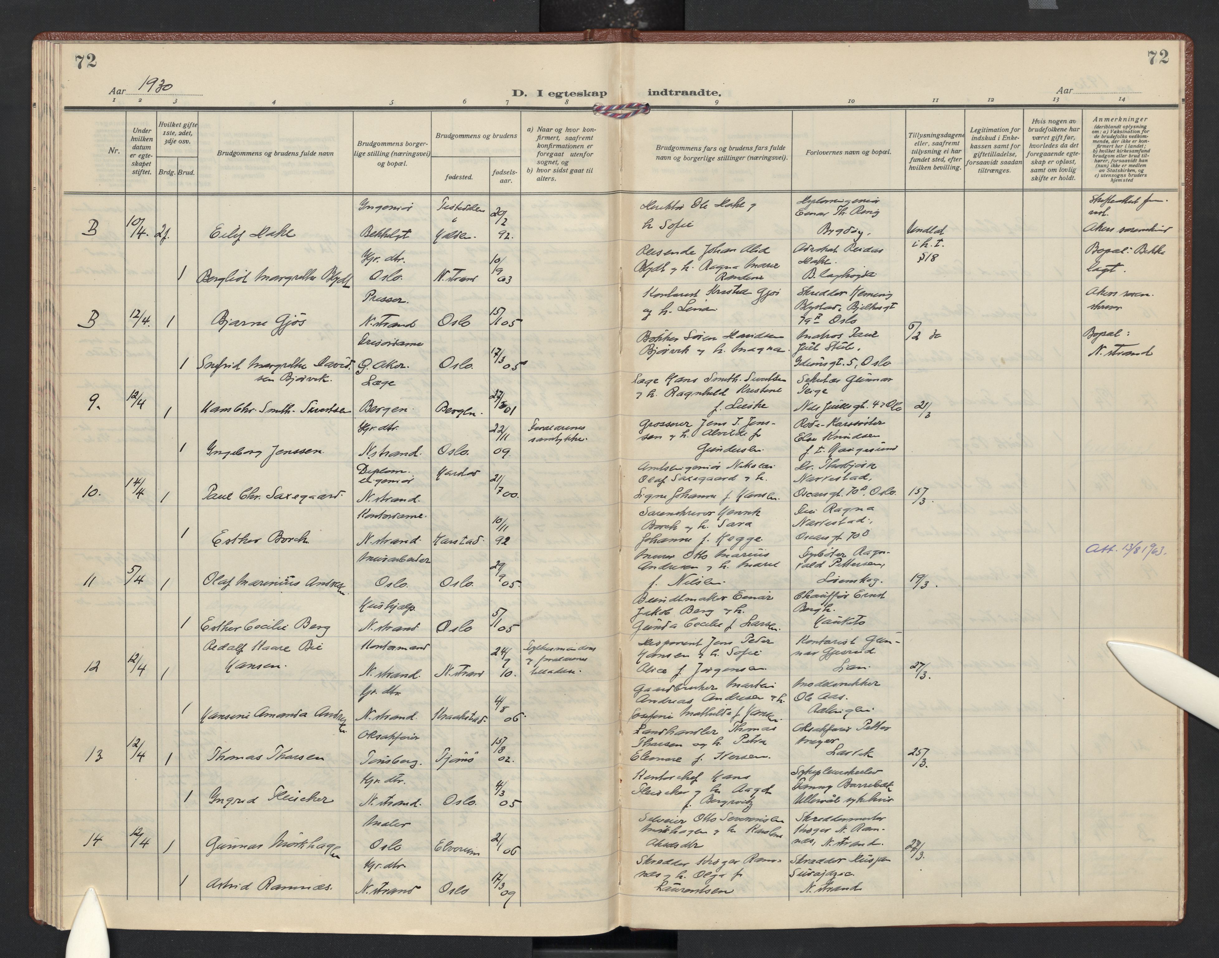 Nordstrand prestekontor Kirkebøker, AV/SAO-A-10362a/F/Fa/L0004: Parish register (official) no. 4, 1924-1930, p. 72