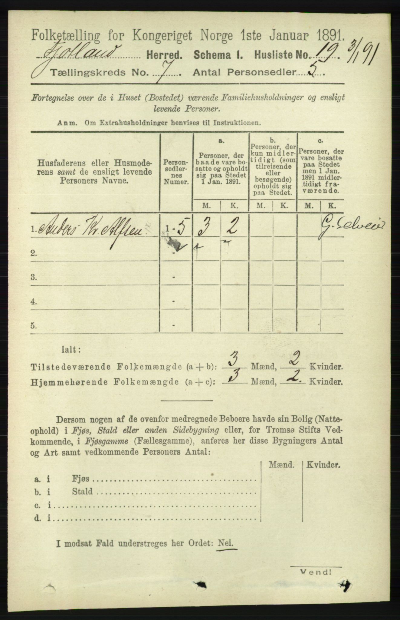 RA, 1891 census for 1036 Fjotland, 1891, p. 1013