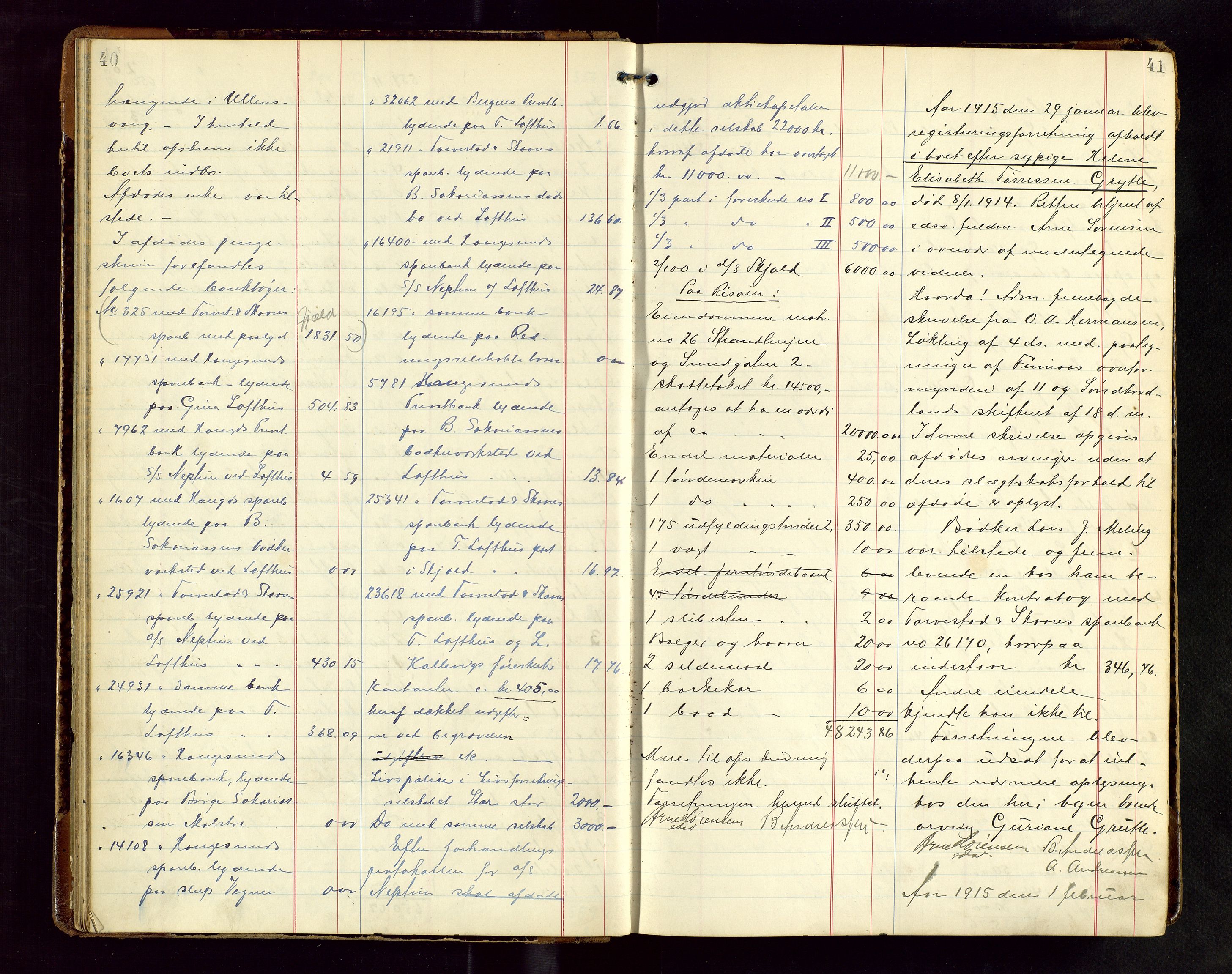 Haugesund tingrett, SAST/A-101415/01/IV/IVB/L0004: Skifteregistreringsprotokoll, med register, 1914-1923, p. 40-41