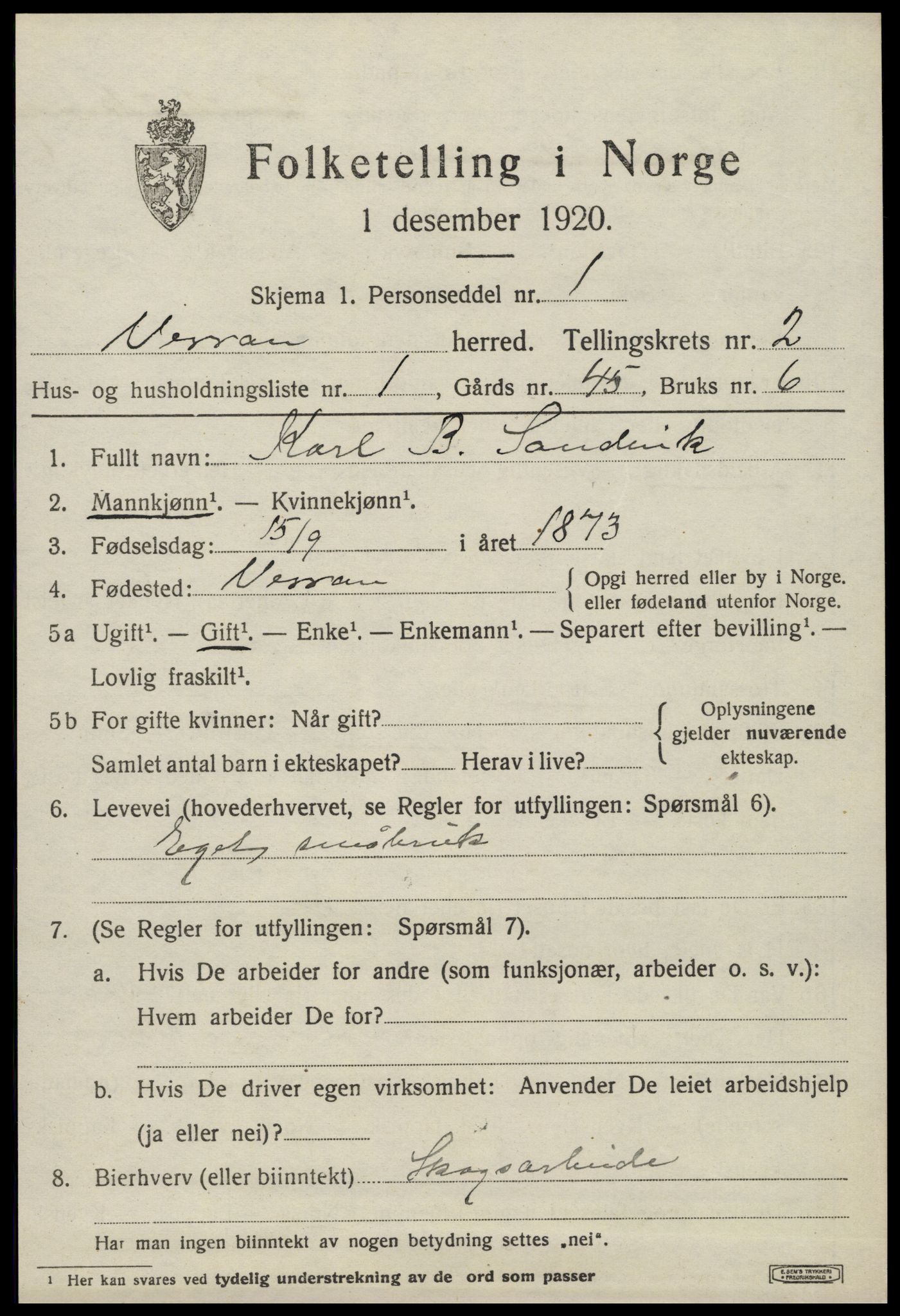 SAT, 1920 census for Verran, 1920, p. 1070