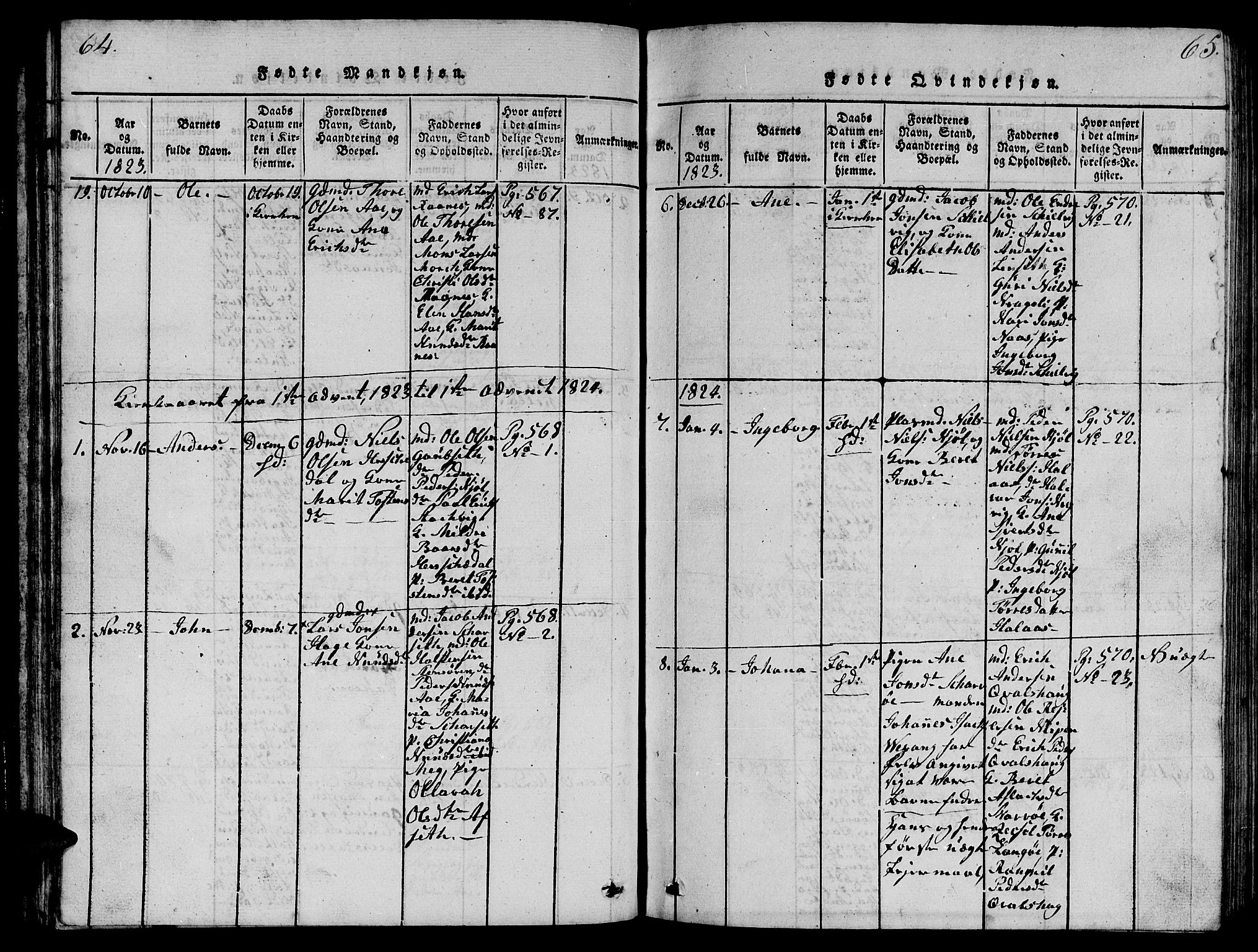 Ministerialprotokoller, klokkerbøker og fødselsregistre - Møre og Romsdal, SAT/A-1454/570/L0831: Parish register (official) no. 570A05, 1819-1829, p. 64-65