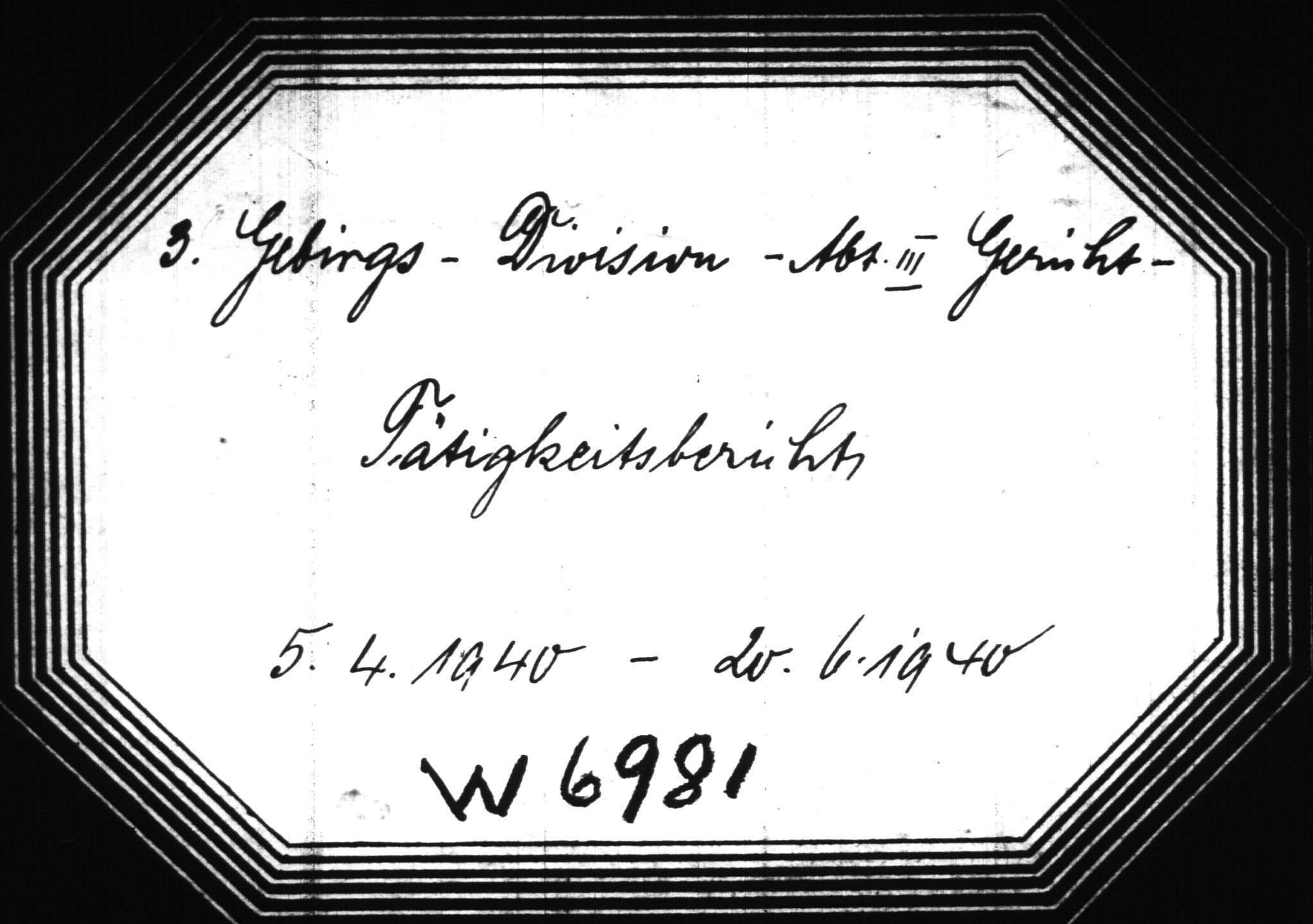 Documents Section, RA/RAFA-2200/V/L0086: Amerikansk mikrofilm "Captured German Documents".
Box No. 725.  FKA jnr. 601/1954., 1940, p. 414