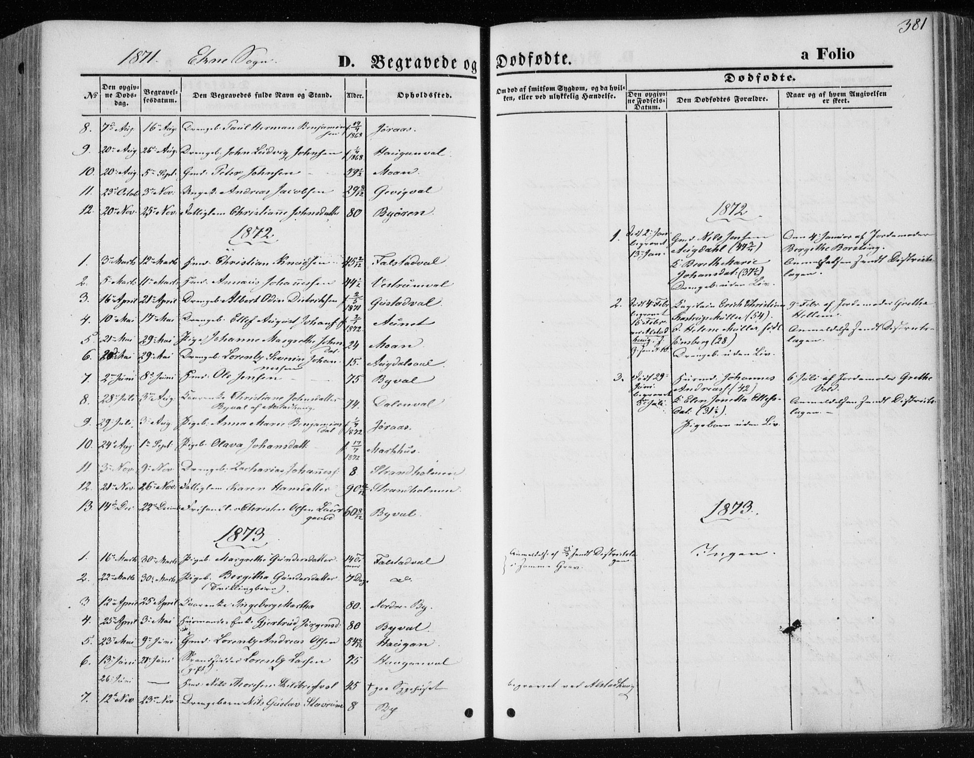 Ministerialprotokoller, klokkerbøker og fødselsregistre - Nord-Trøndelag, AV/SAT-A-1458/717/L0158: Parish register (official) no. 717A08 /2, 1863-1877, p. 381