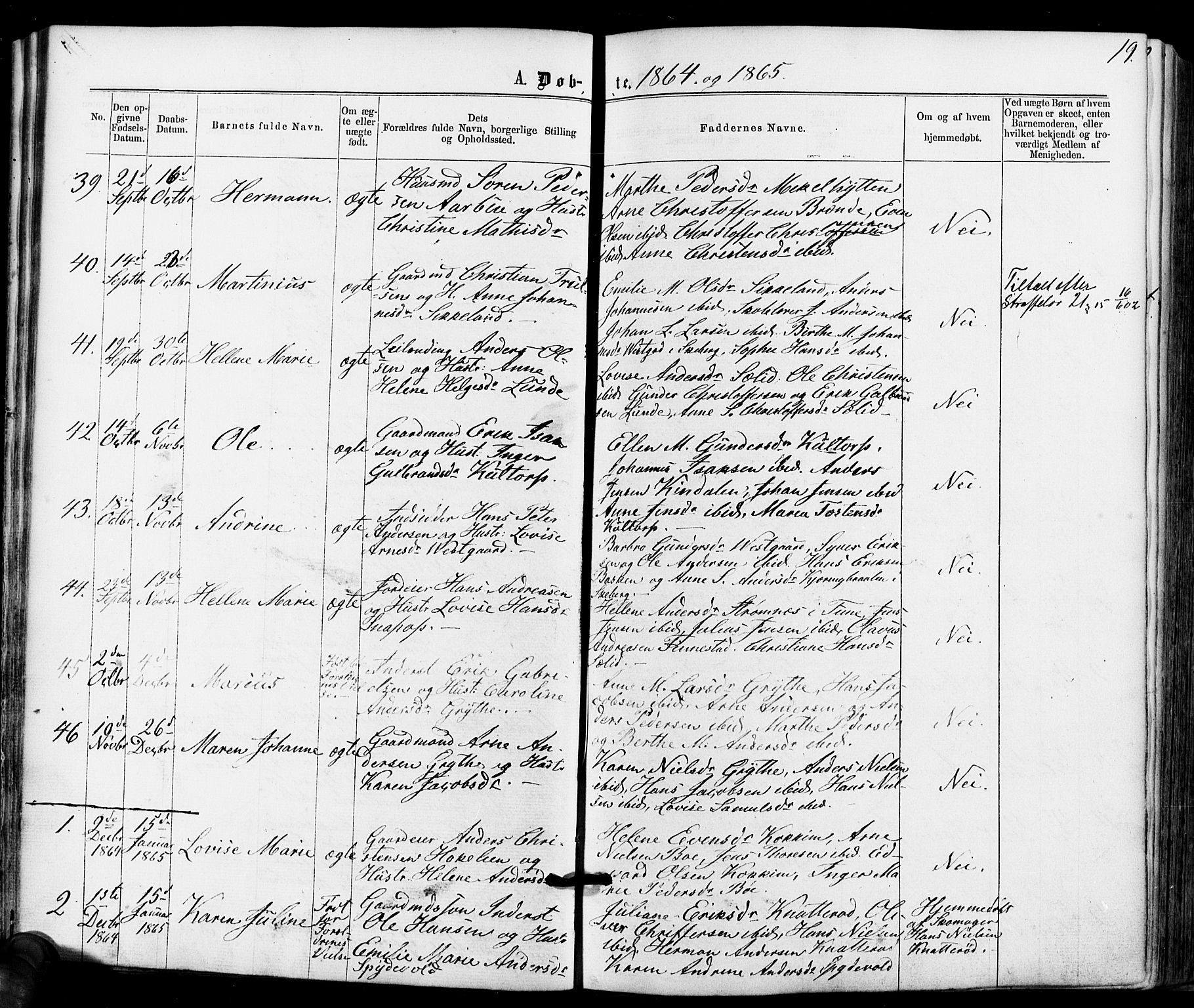 Varteig prestekontor Kirkebøker, SAO/A-10447a/F/Fa/L0001: Parish register (official) no. 1, 1861-1877, p. 19