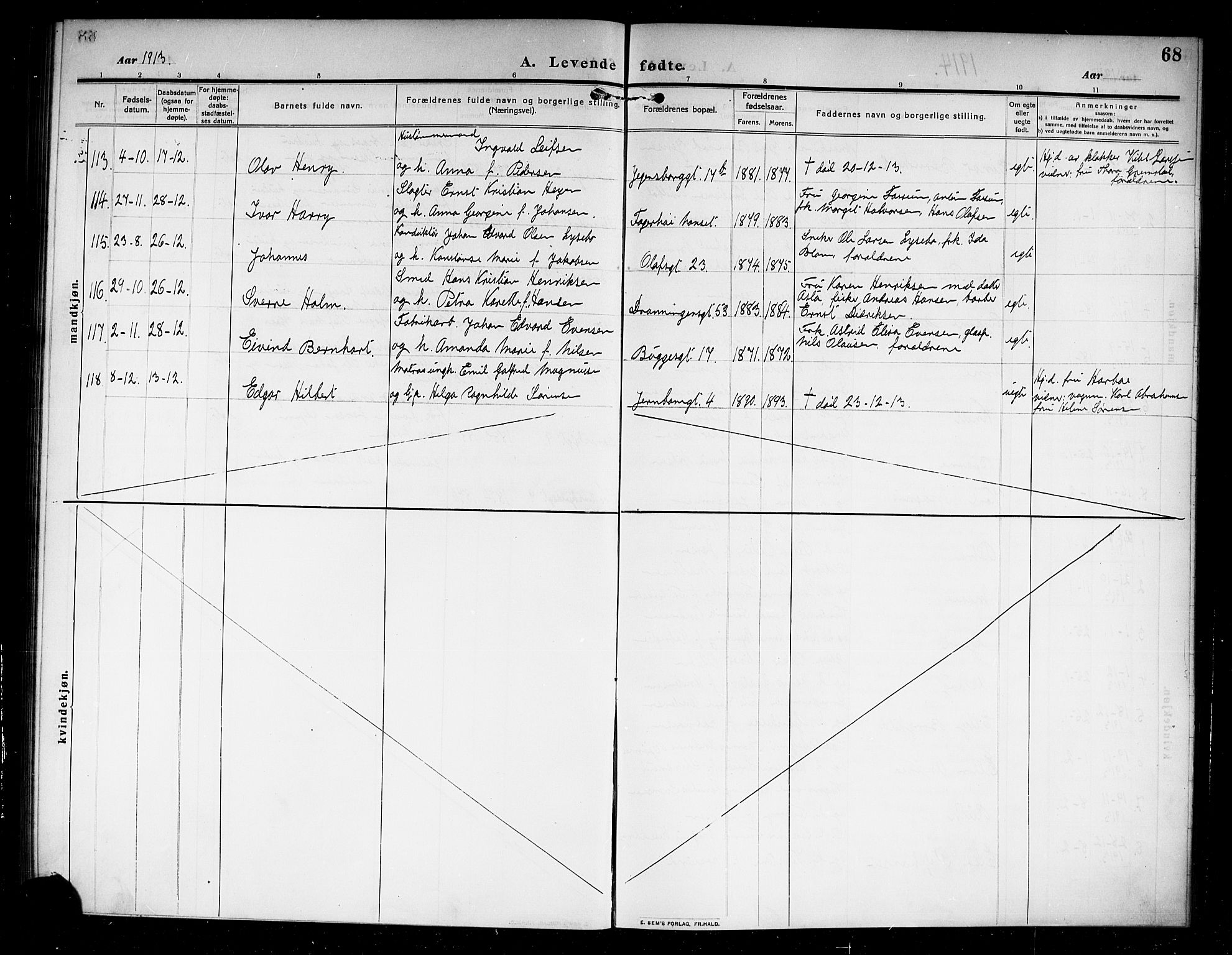 Larvik kirkebøker, SAKO/A-352/G/Ga/L0008: Parish register (copy) no. I 8, 1909-1920, p. 68