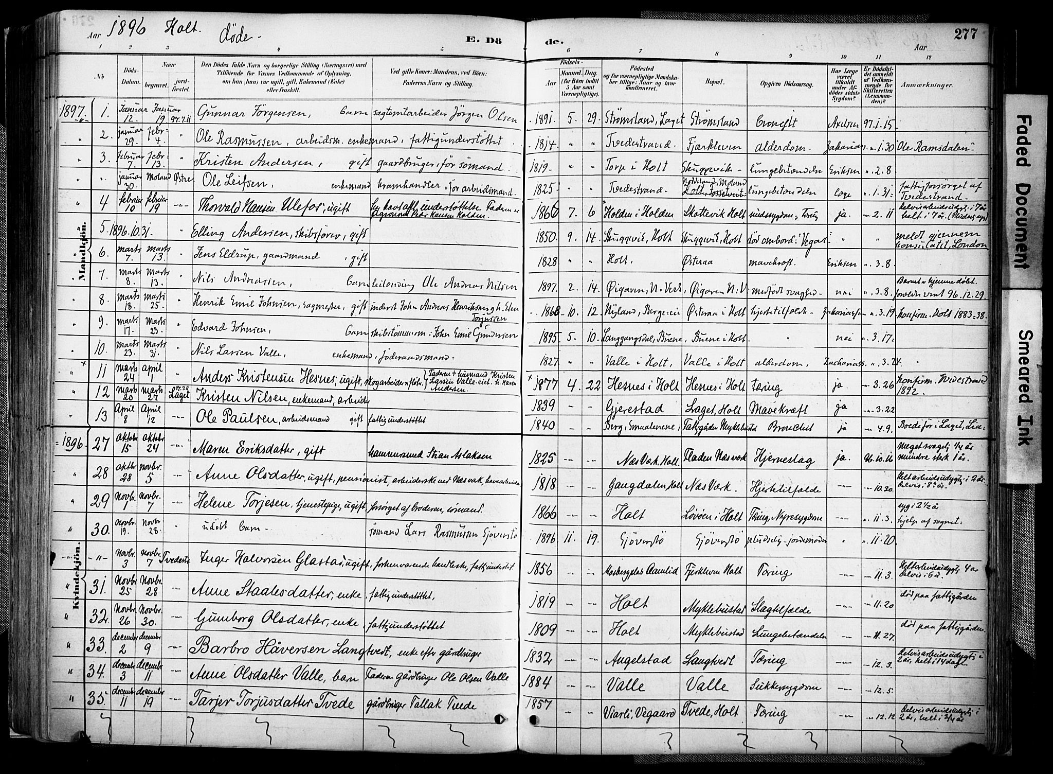 Holt sokneprestkontor, AV/SAK-1111-0021/F/Fa/L0012: Parish register (official) no. A 12, 1885-1907, p. 277