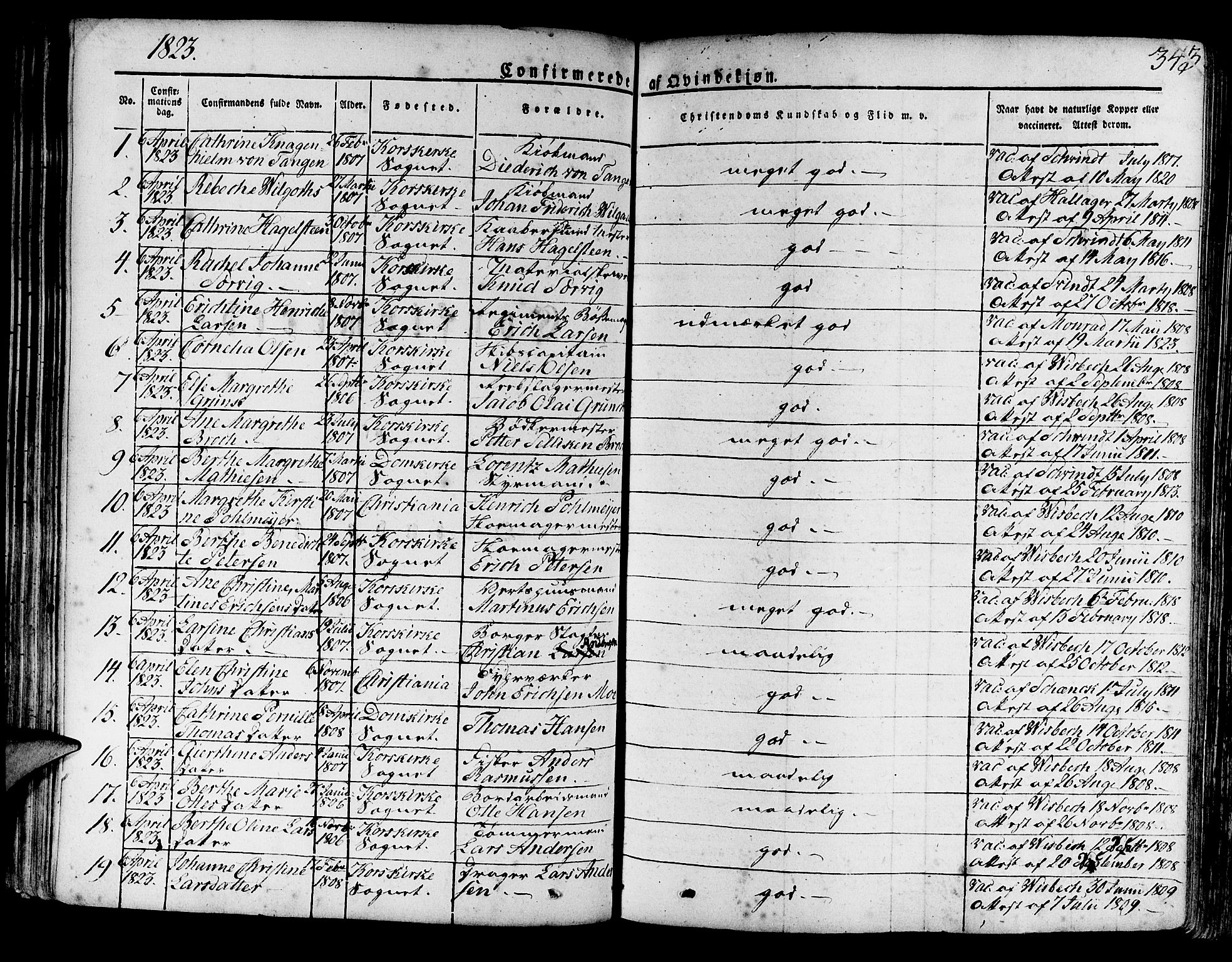Korskirken sokneprestembete, SAB/A-76101/H/Haa/L0014: Parish register (official) no. A 14, 1823-1835, p. 343