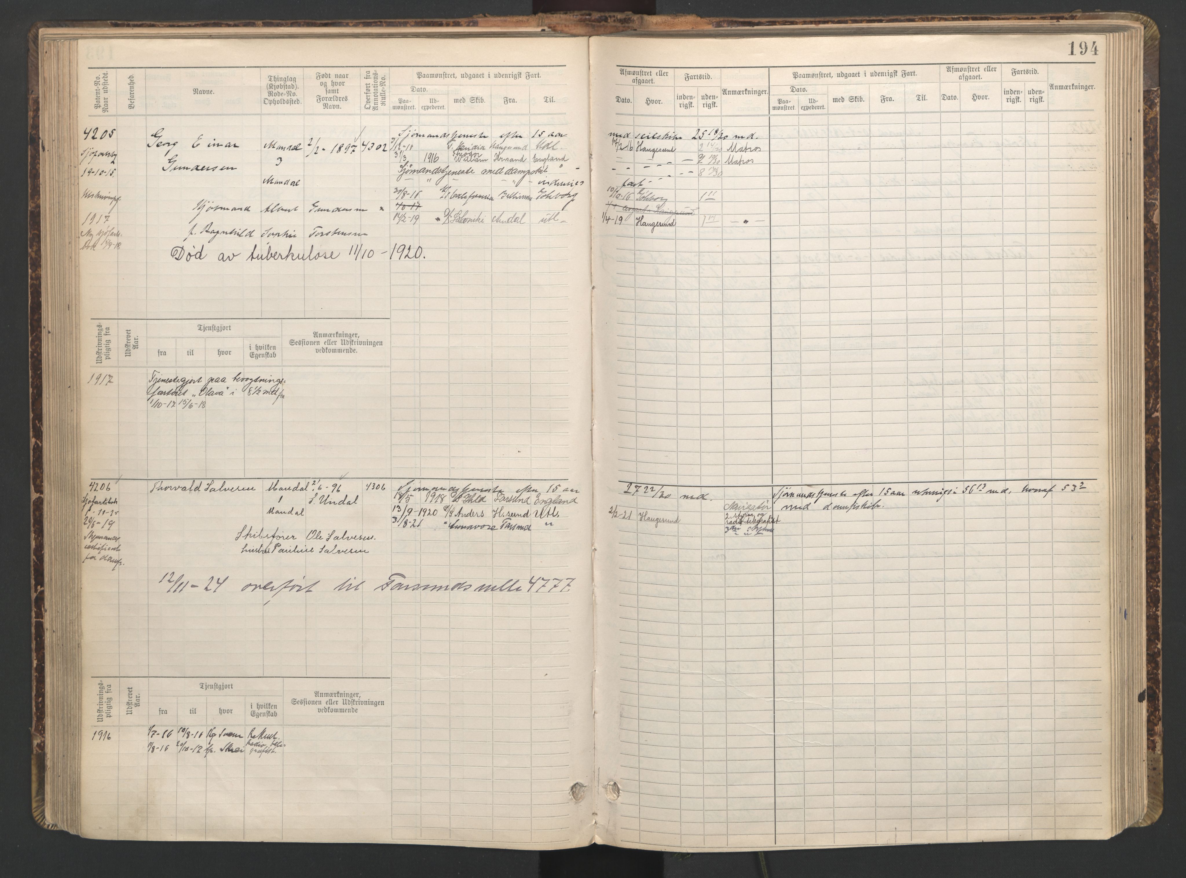 Mandal mønstringskrets, AV/SAK-2031-0016/F/Fb/L0016: Hovedrulle nr 3820-4582, Y-25, 1898-1948, p. 195