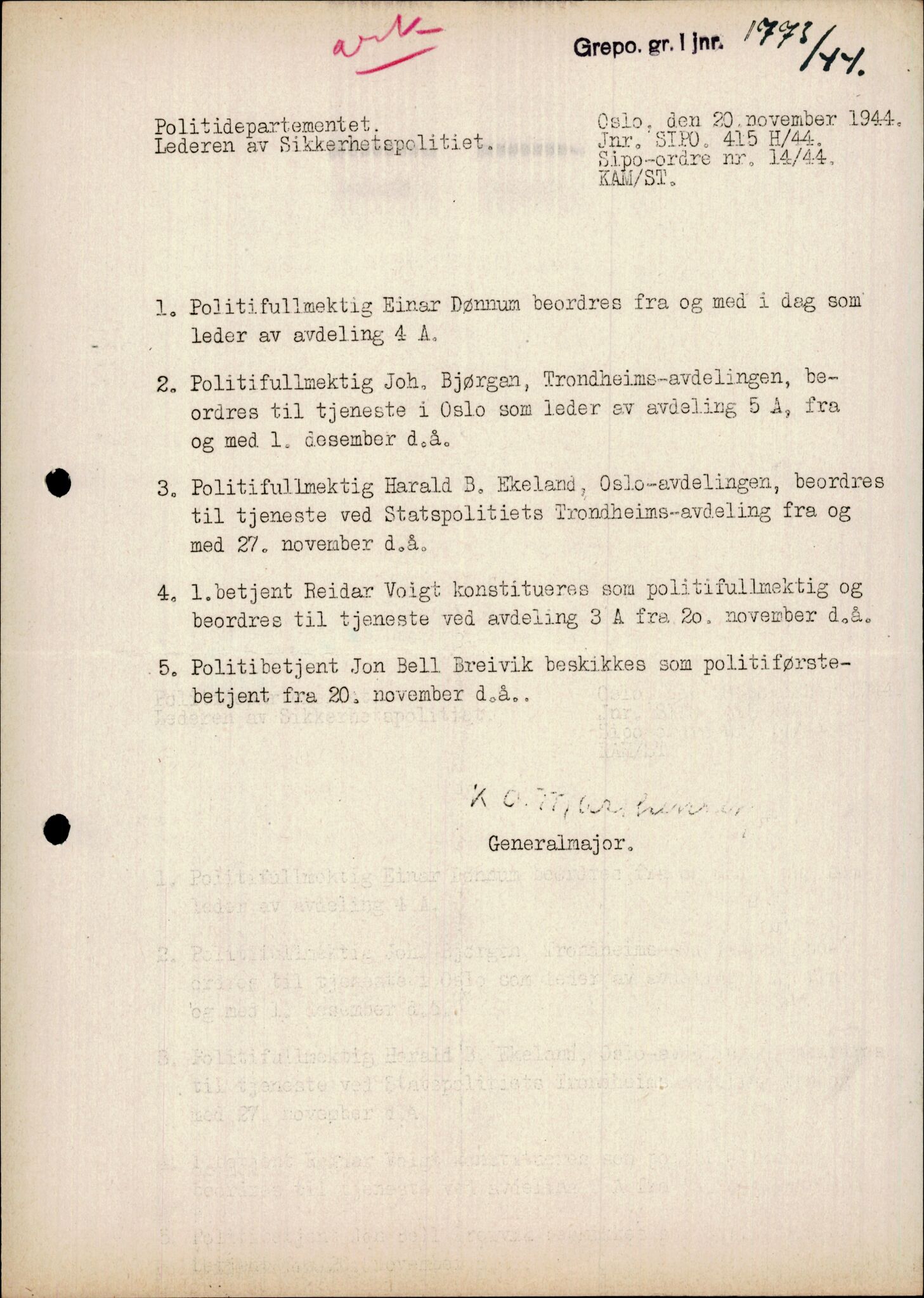 Forsvarets Overkommando. 2 kontor. Arkiv 11.4. Spredte tyske arkivsaker, AV/RA-RAFA-7031/D/Dar/Darc/L0006: BdSN, 1942-1945, p. 1423