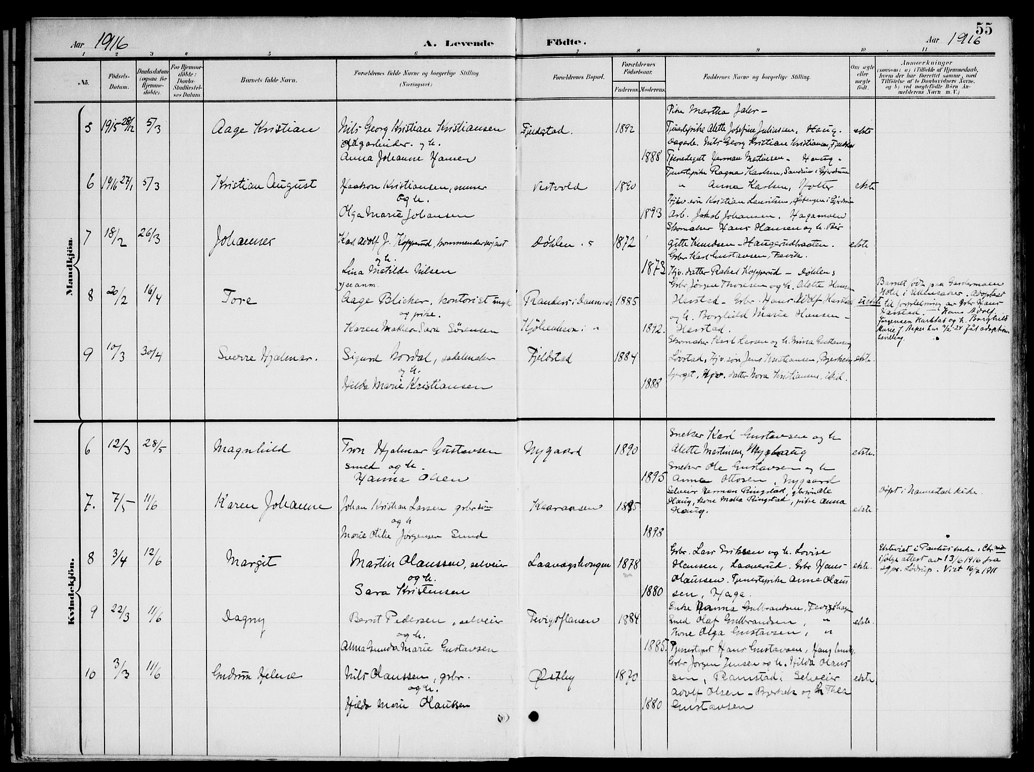 Nannestad prestekontor Kirkebøker, AV/SAO-A-10414a/G/Gb/L0001: Parish register (copy) no. II 1, 1901-1917, p. 55