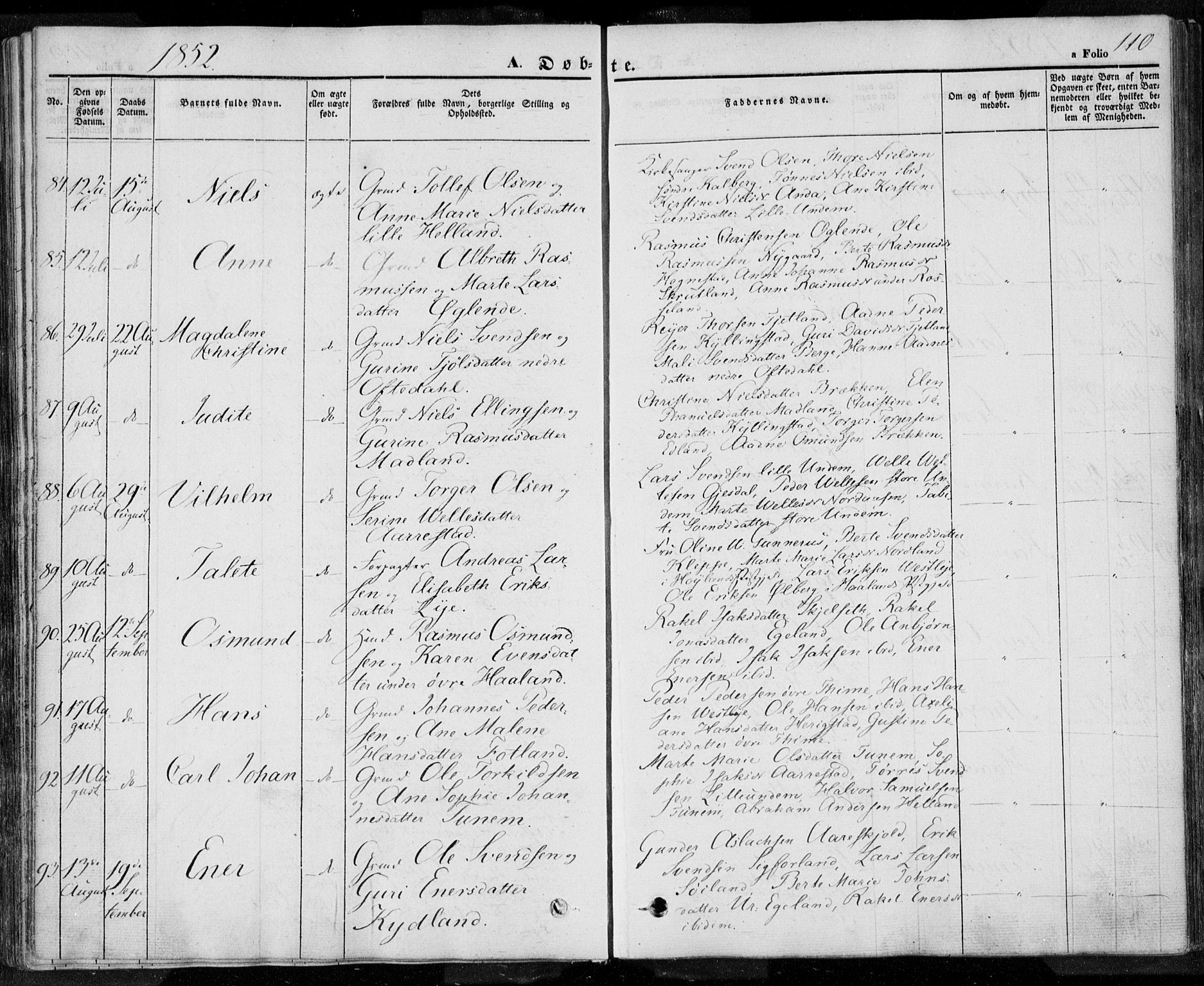 Lye sokneprestkontor, SAST/A-101794/001/30BA/L0005: Parish register (official) no. A 5.1, 1842-1855, p. 110