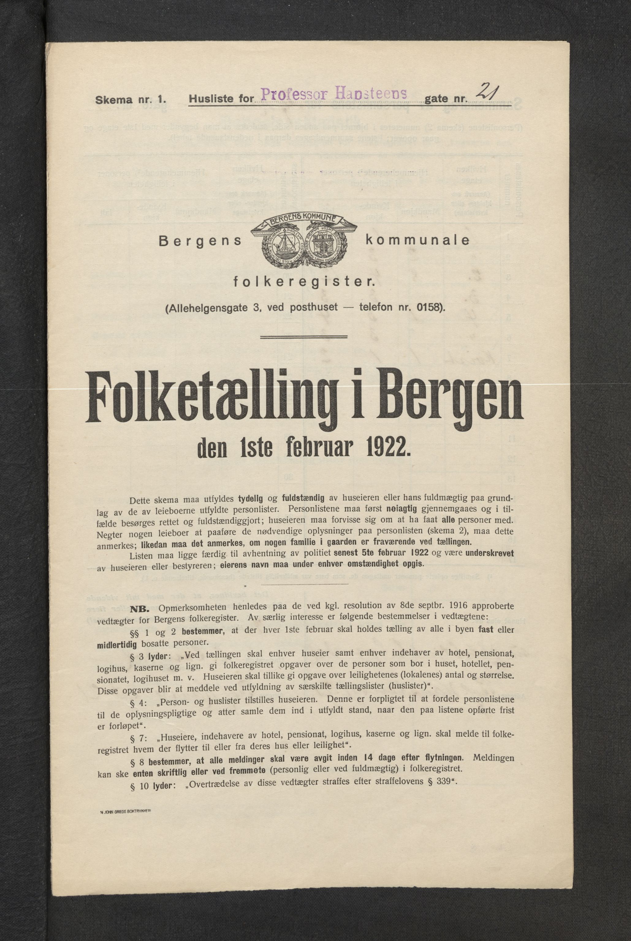 SAB, Municipal Census 1922 for Bergen, 1922, p. 31884