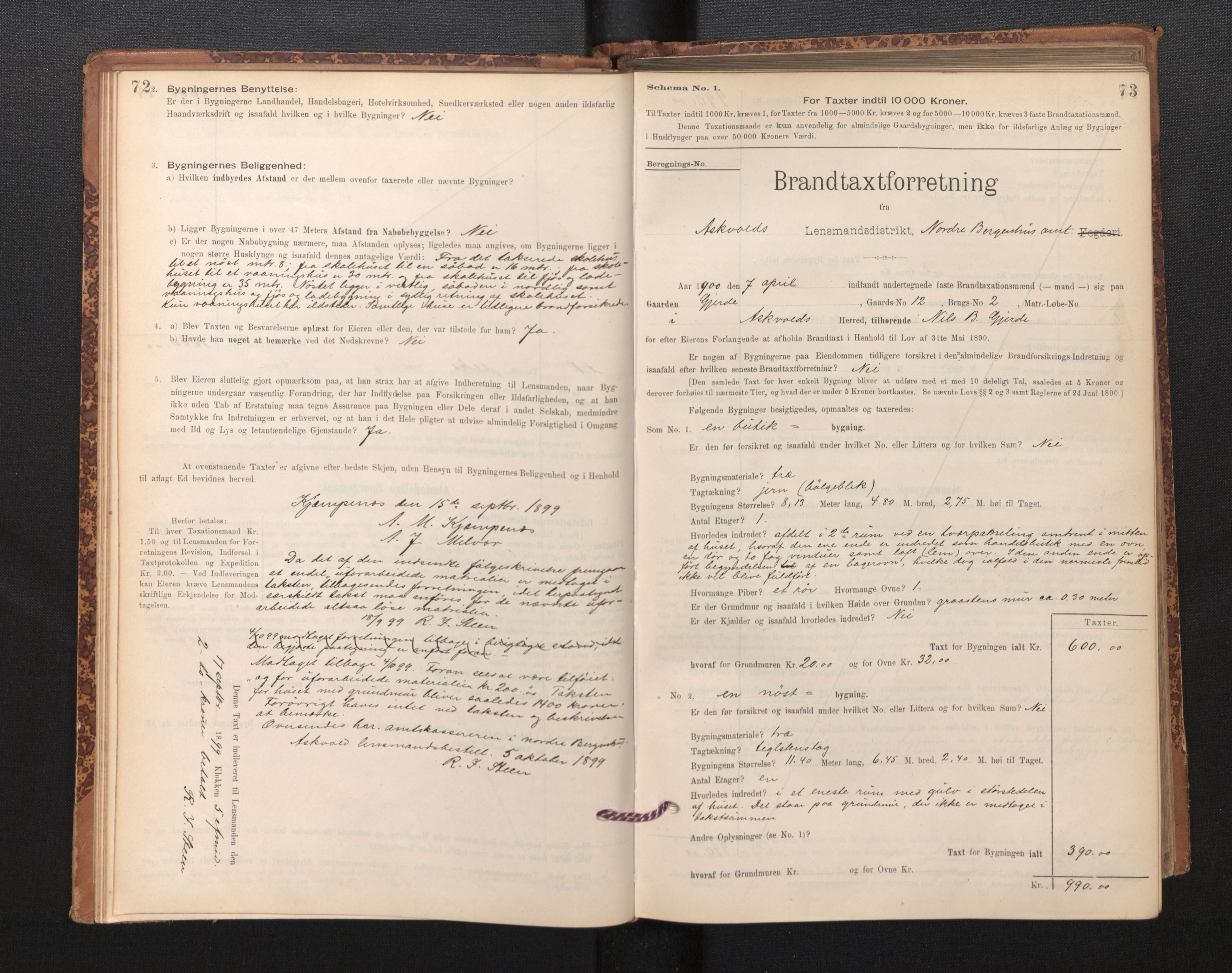 Lensmannen i Askvoll, SAB/A-26301/0012/L0004: Branntakstprotokoll, skjematakst og liste over branntakstmenn, 1895-1932, p. 72-73
