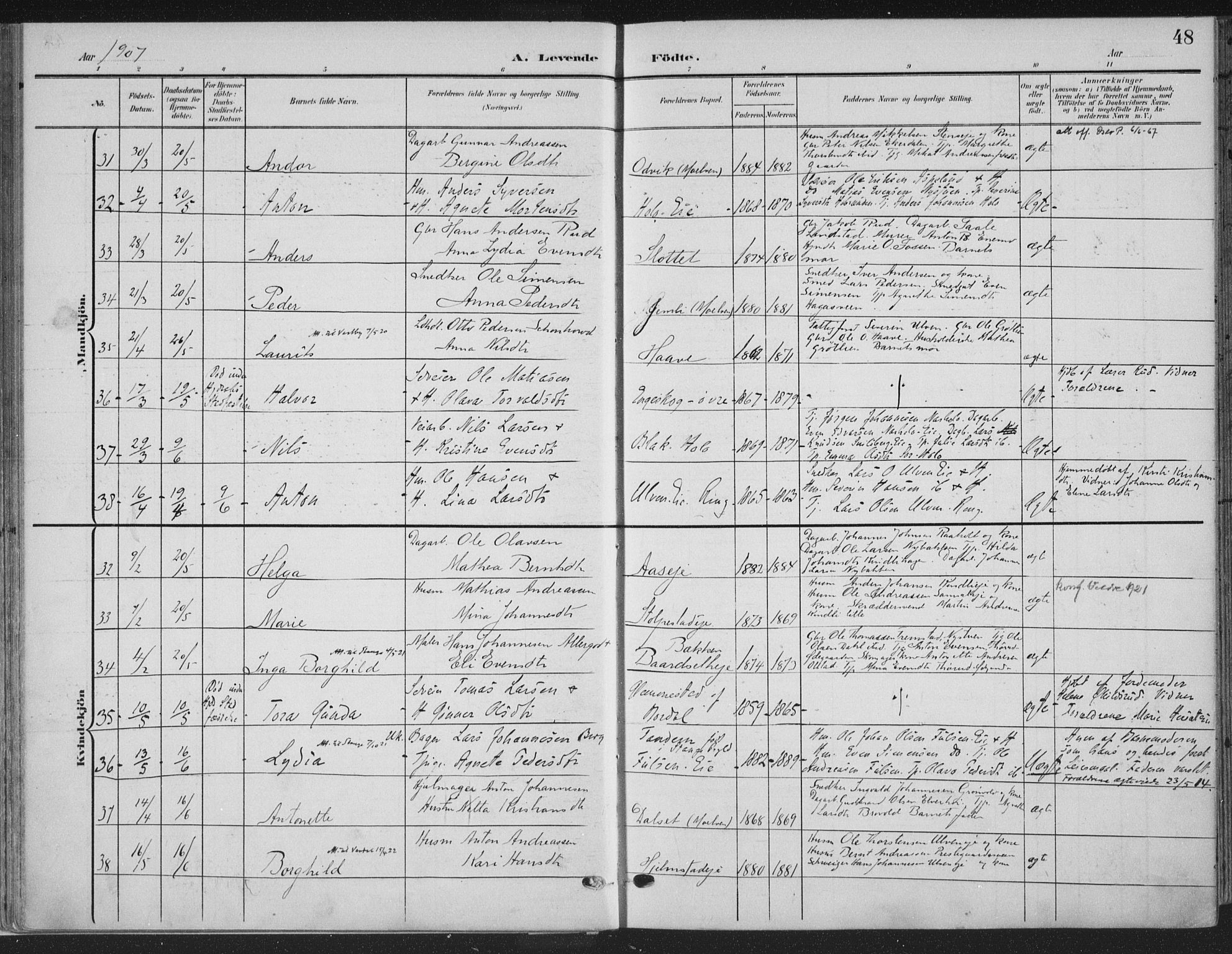 Ringsaker prestekontor, AV/SAH-PREST-014/K/Ka/L0018: Parish register (official) no. 18, 1903-1912, p. 48