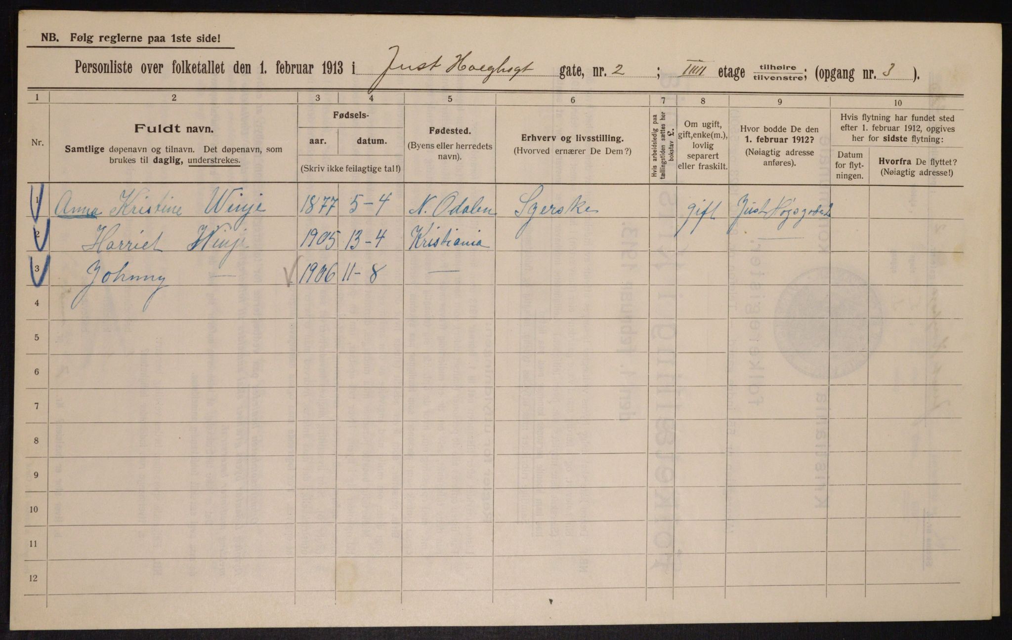 OBA, Municipal Census 1913 for Kristiania, 1913, p. 47430