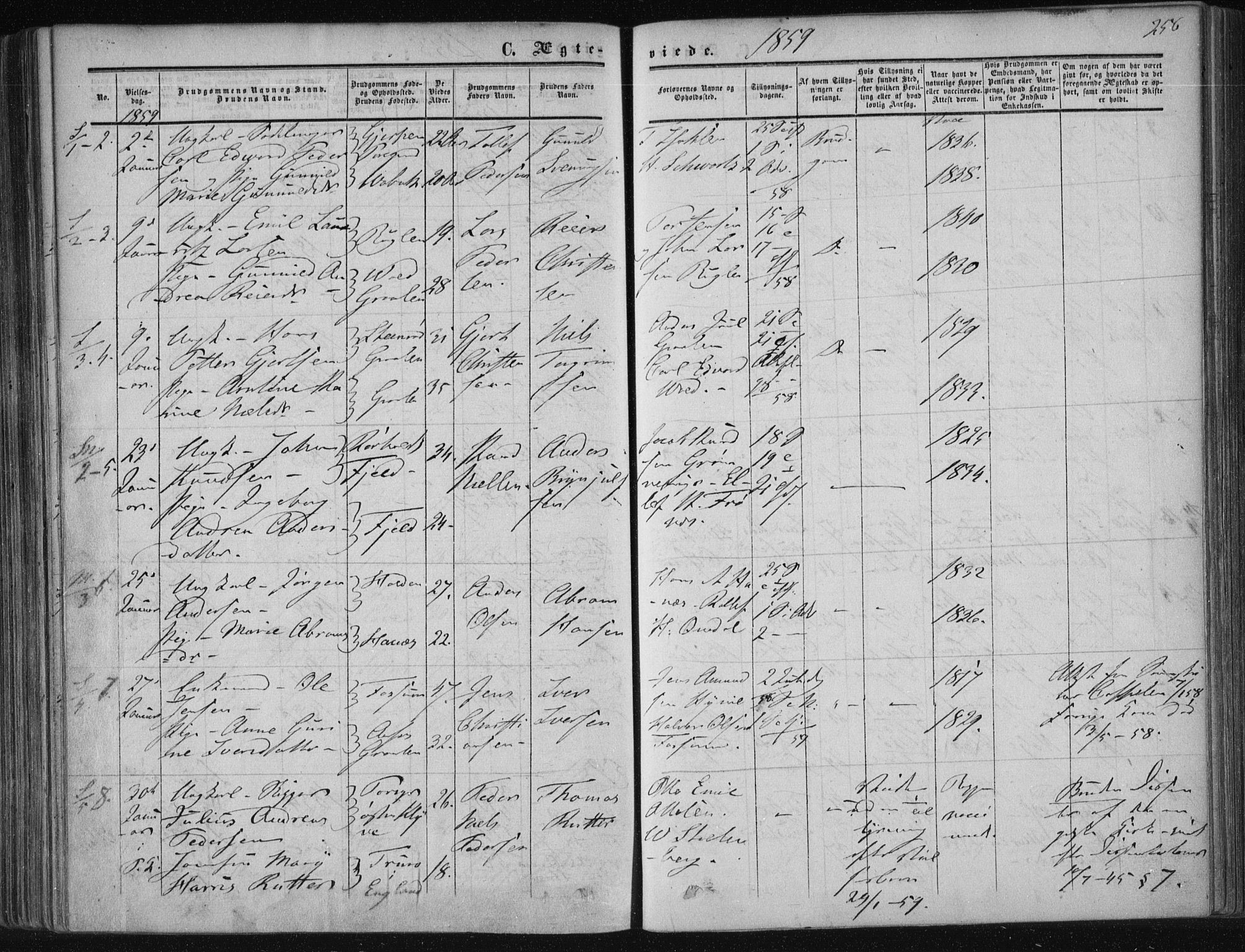 Solum kirkebøker, AV/SAKO-A-306/F/Fa/L0007: Parish register (official) no. I 7, 1856-1864, p. 256