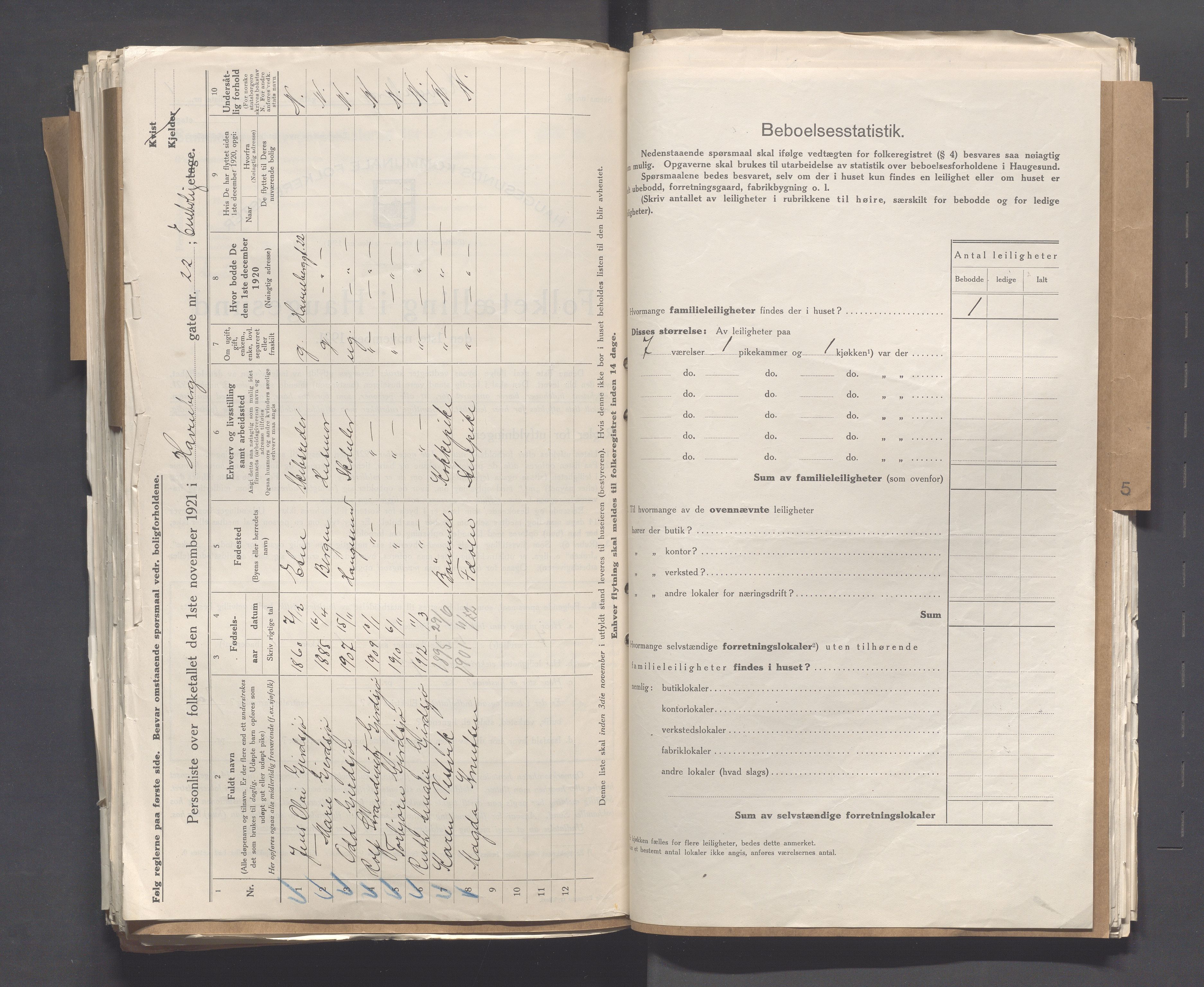 IKAR, Local census 1.11.1921 for Haugesund, 1921, p. 2177