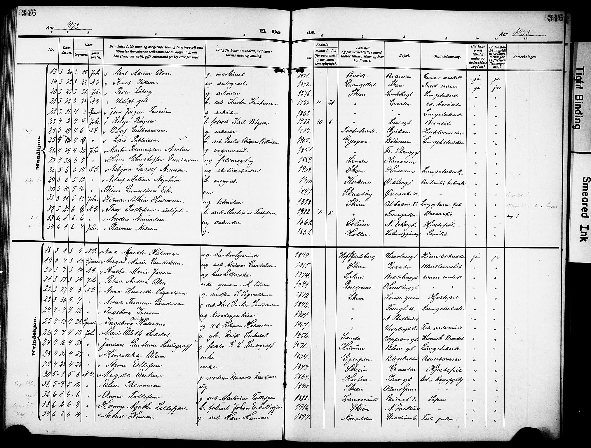 Skien kirkebøker, SAKO/A-302/G/Ga/L0010: Parish register (copy) no. 10, 1920-1931, p. 346