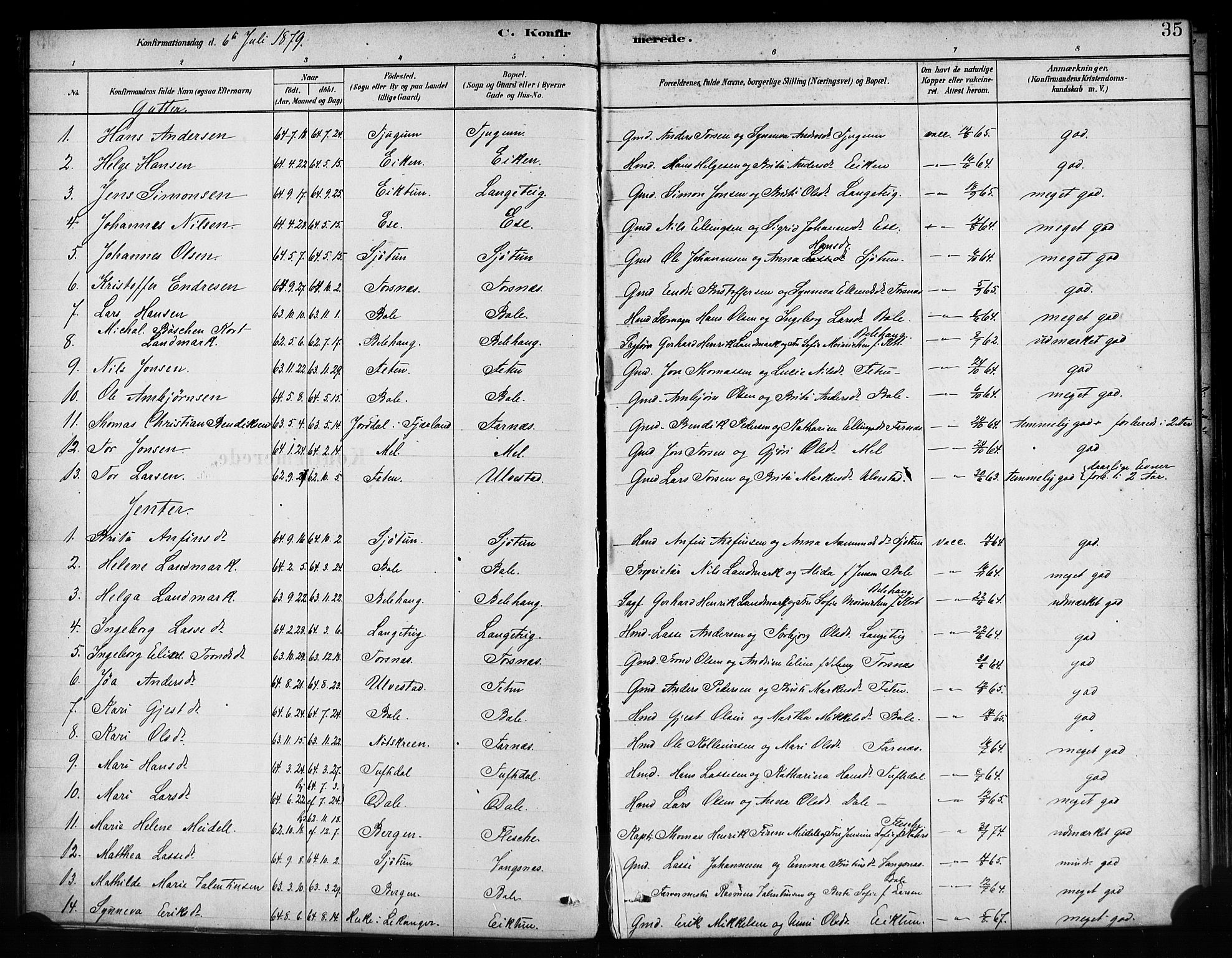 Balestrand sokneprestembete, AV/SAB-A-79601/H/Haa/Haaa/L0004: Parish register (official) no. A 4 / 1, 1879-1888, p. 35