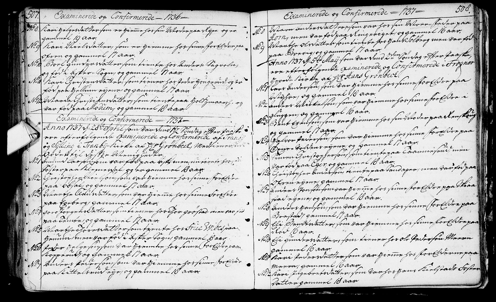 Lier kirkebøker, AV/SAKO-A-230/F/Fa/L0003: Parish register (official) no. I 3, 1727-1748, p. 507-508