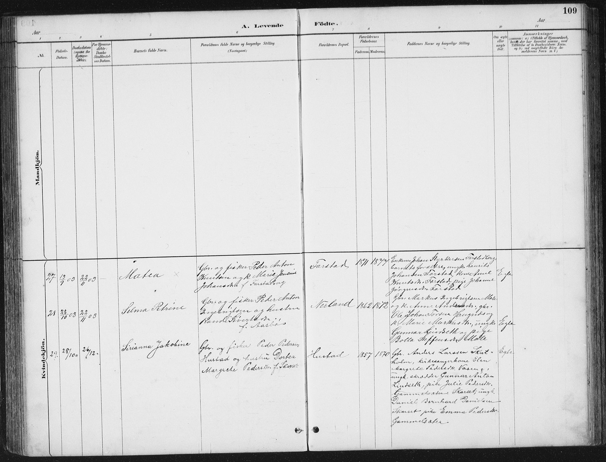 Ministerialprotokoller, klokkerbøker og fødselsregistre - Møre og Romsdal, AV/SAT-A-1454/567/L0783: Parish register (copy) no. 567C03, 1887-1903, p. 109