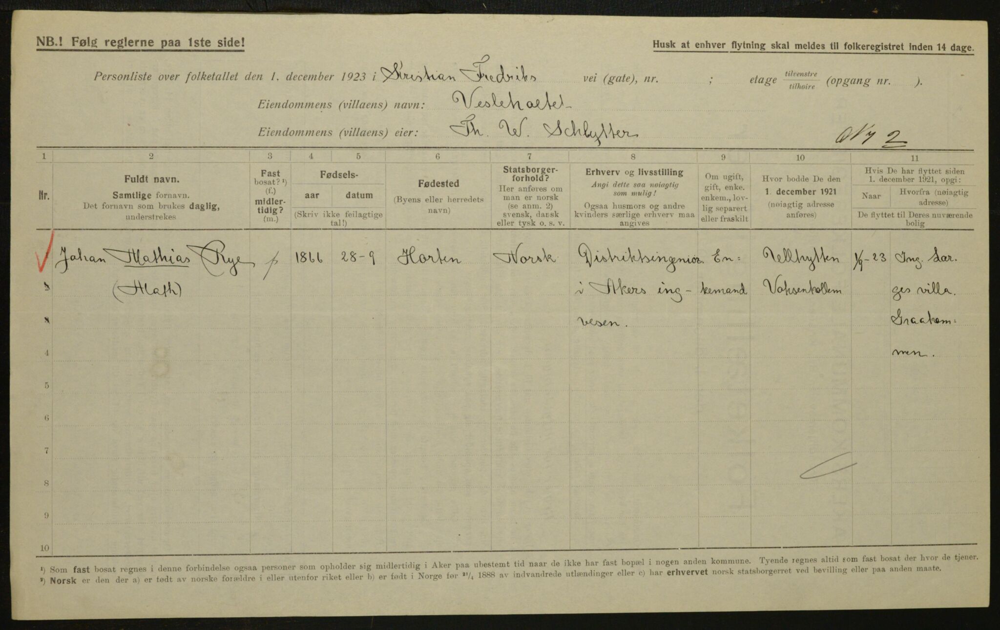 , Municipal Census 1923 for Aker, 1923, p. 3349